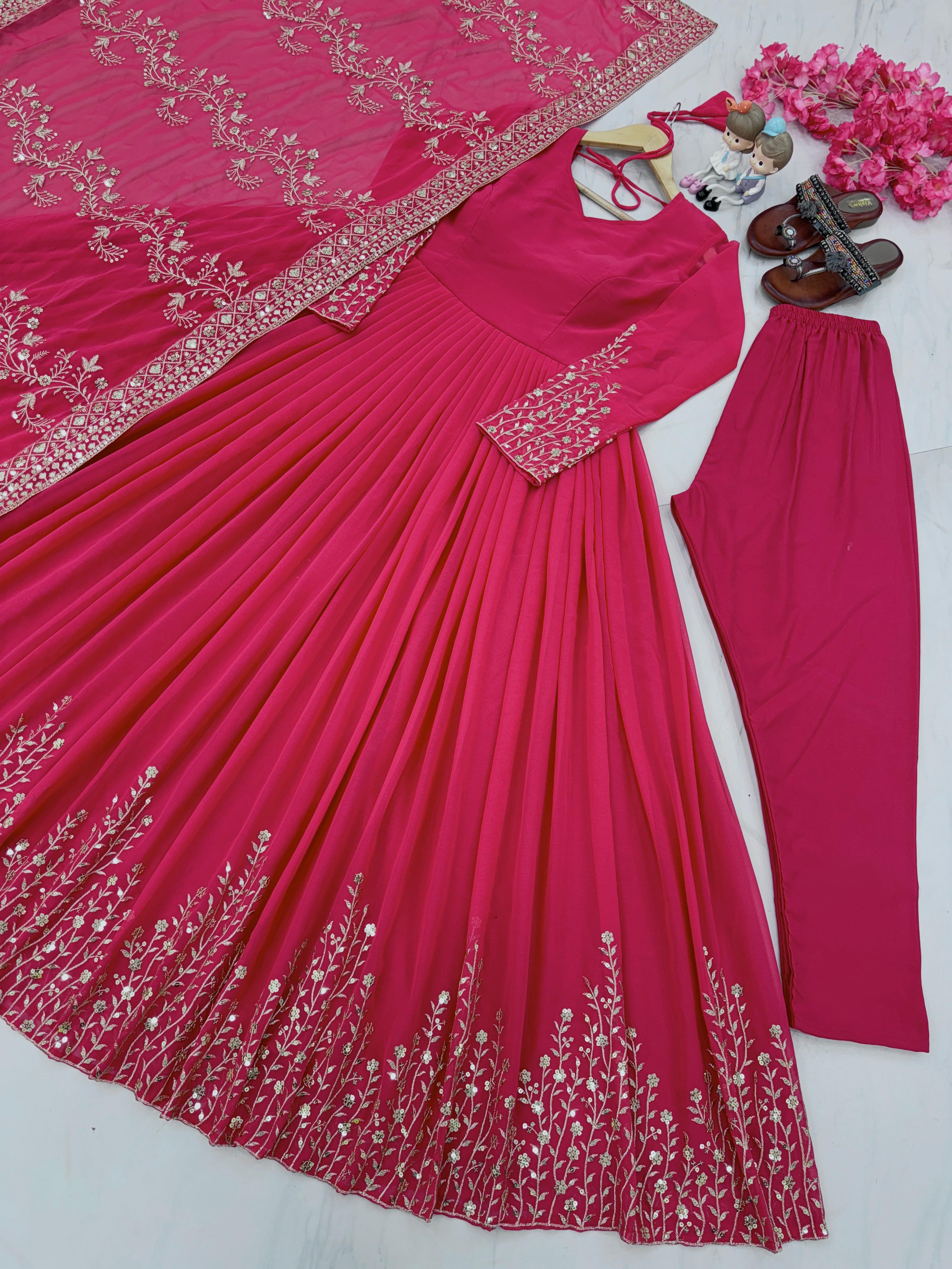 Exclusive Sequence Work Pink Color Anarkali Gown