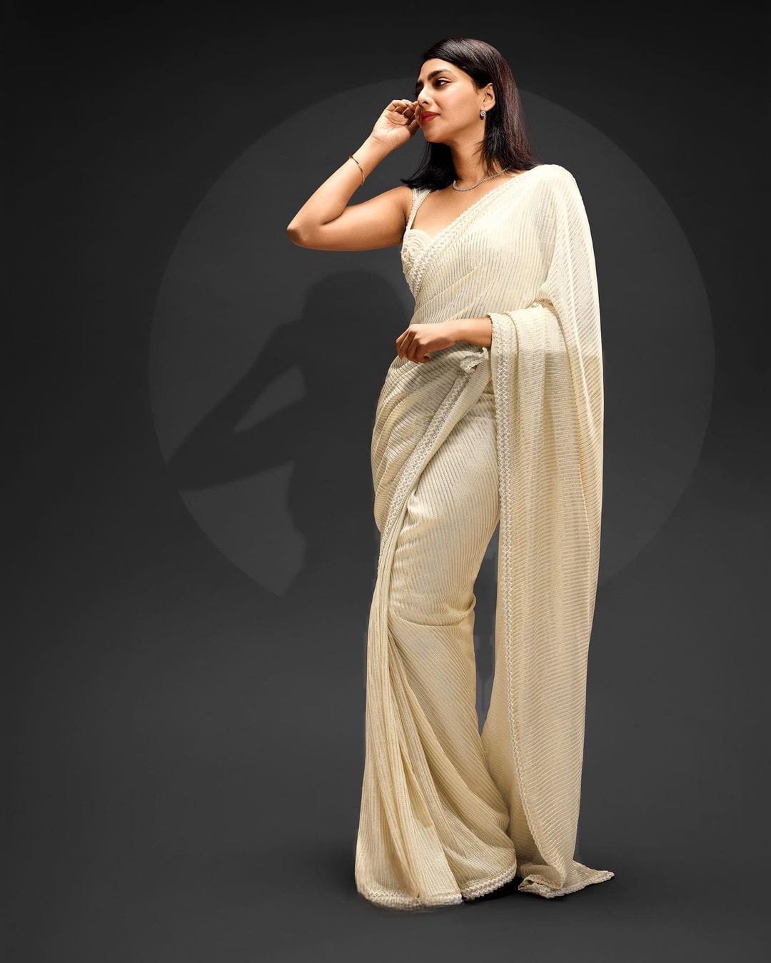 White Thread Sequence Work Saree With Heavy Designer Blouse