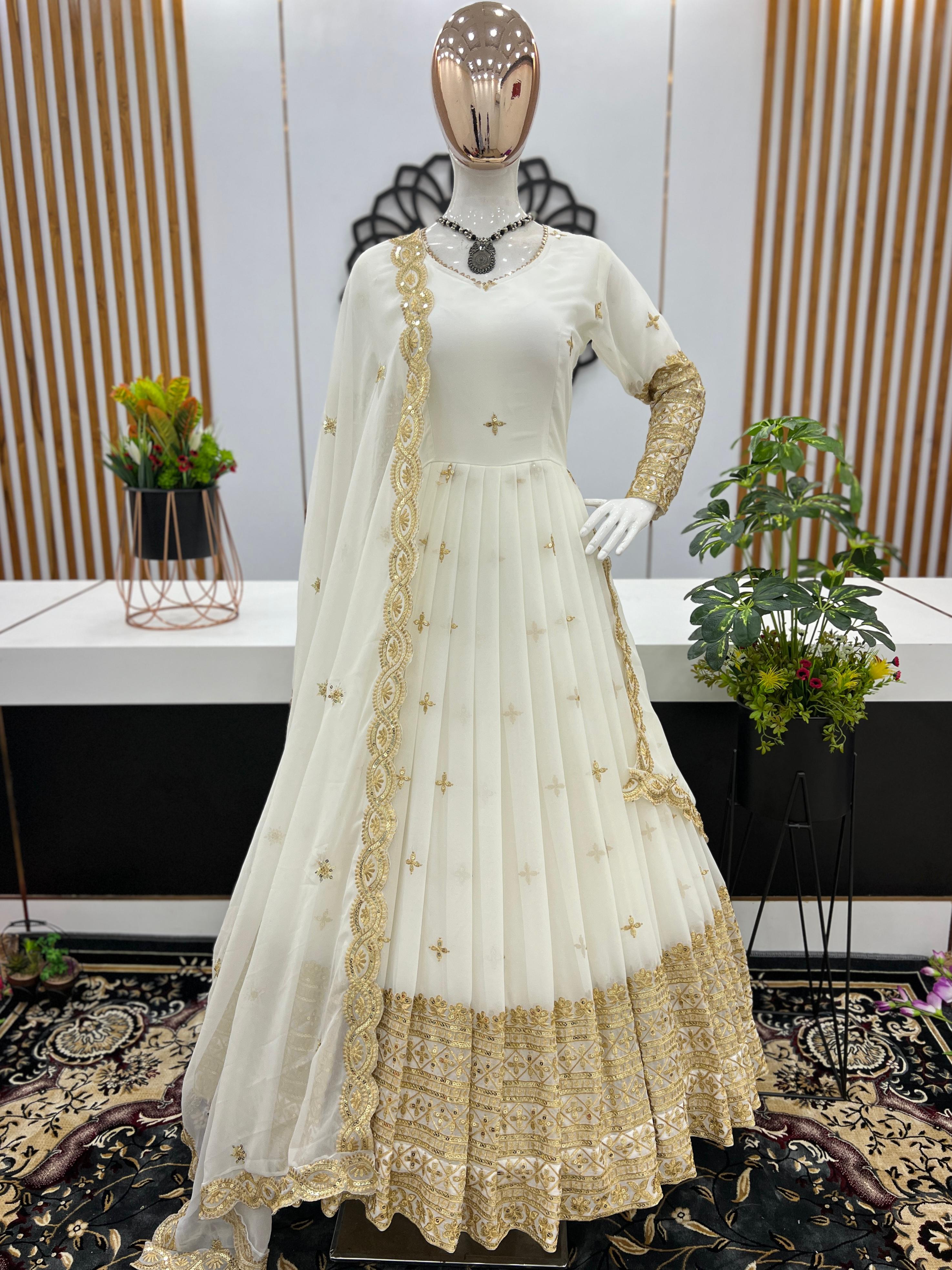 White Bollywood Designer Sangeet Haldi Anarkali Suit SRF121639 –  ShreeFashionWear