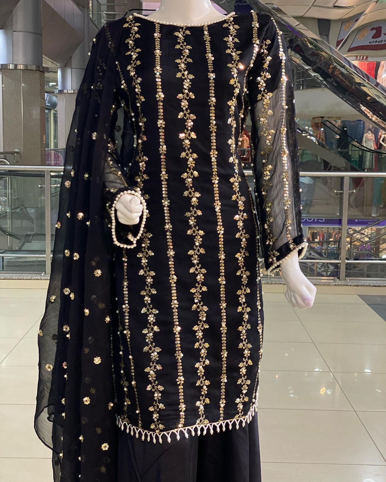 Black Party Wear Sharara Suit Heavy Sequins Embroidery Work