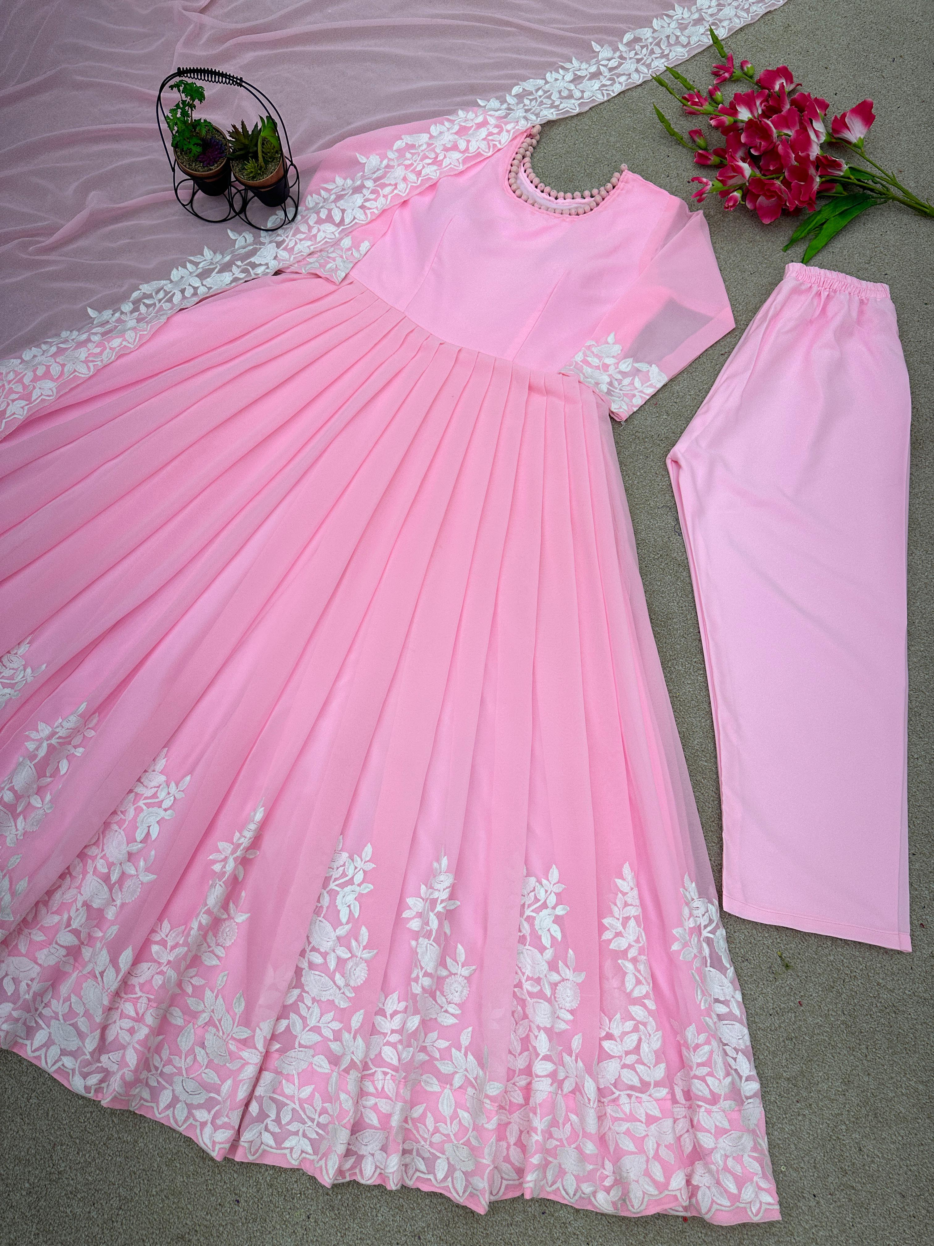Amazing Embroidery Work Light Pink Color Gown