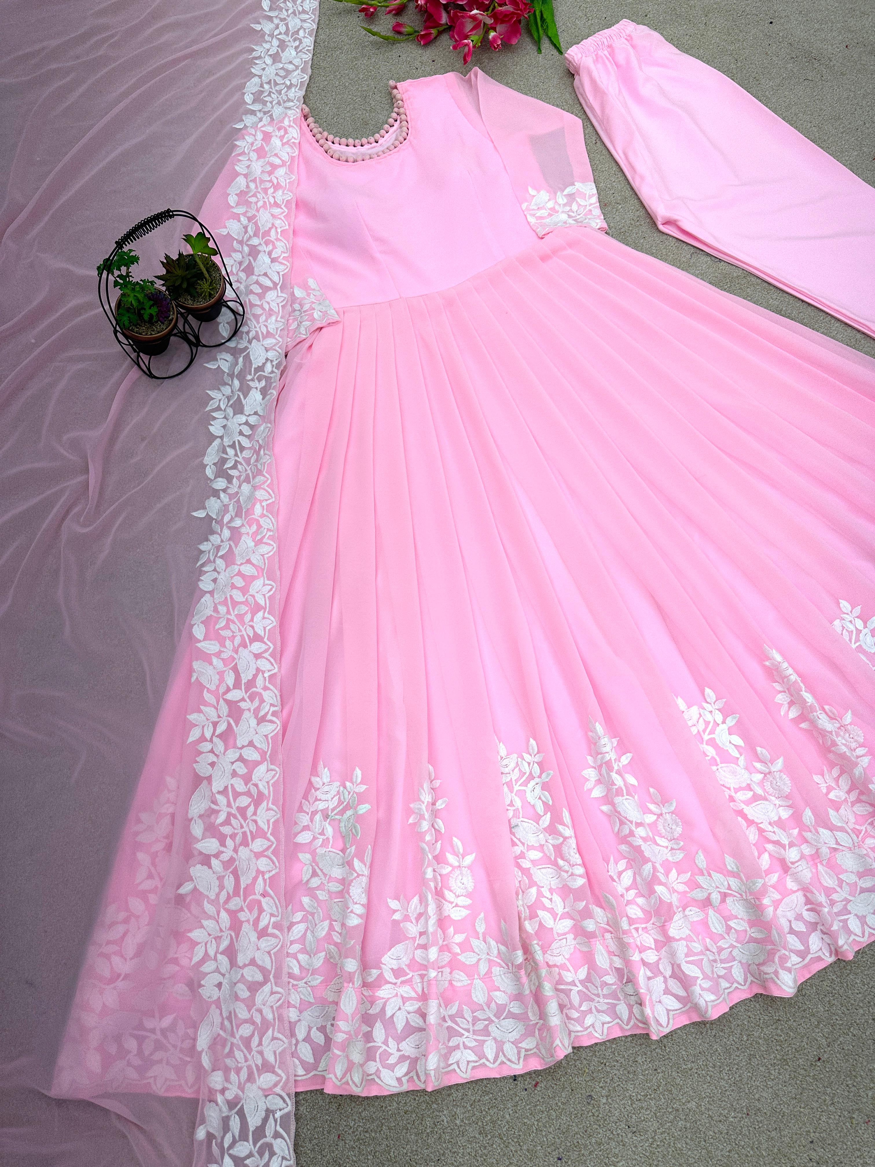 Amazing Embroidery Work Light Pink Color Gown