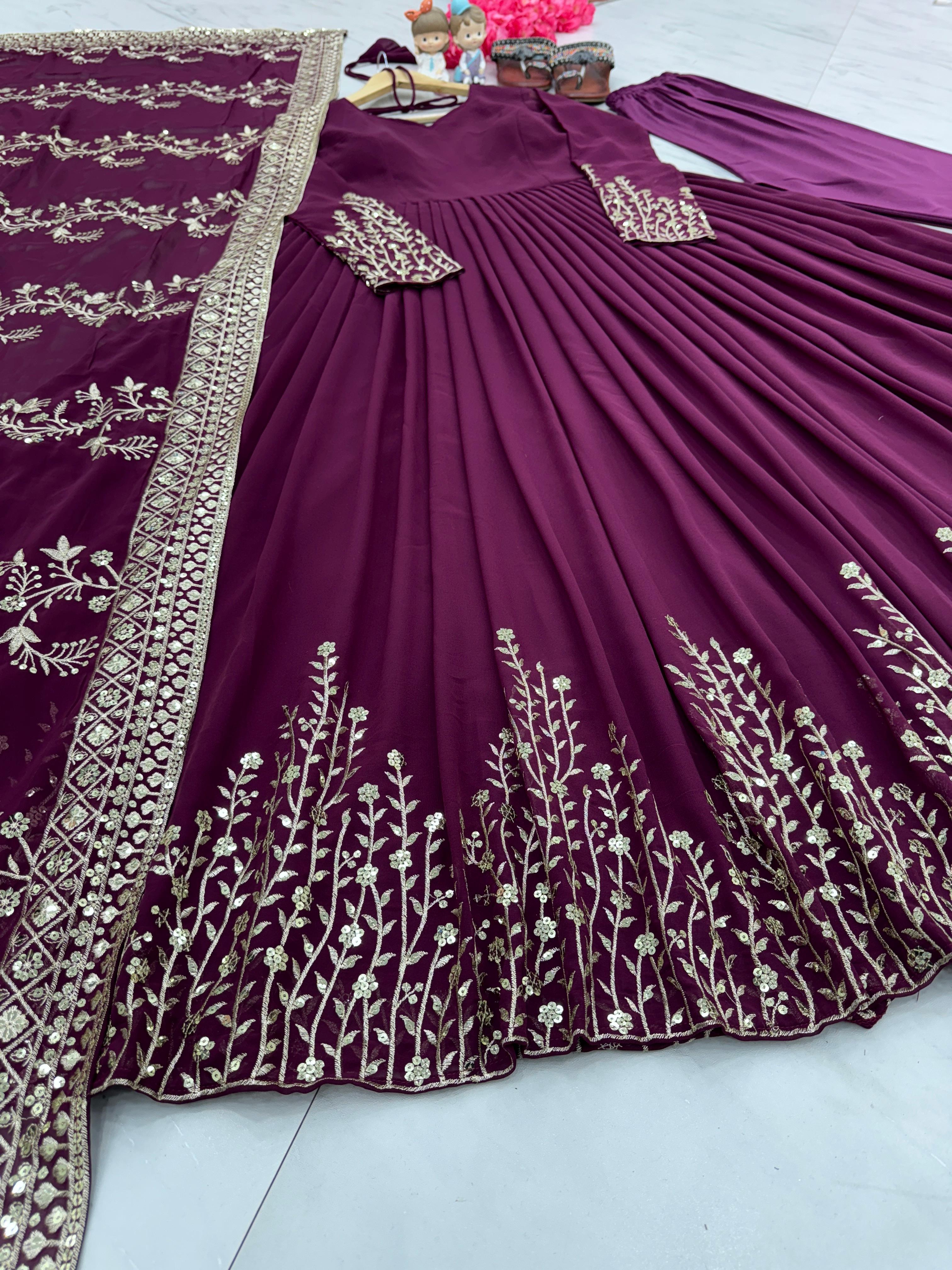 Exclusive Sequence Work Wine Color Anarkali Gown