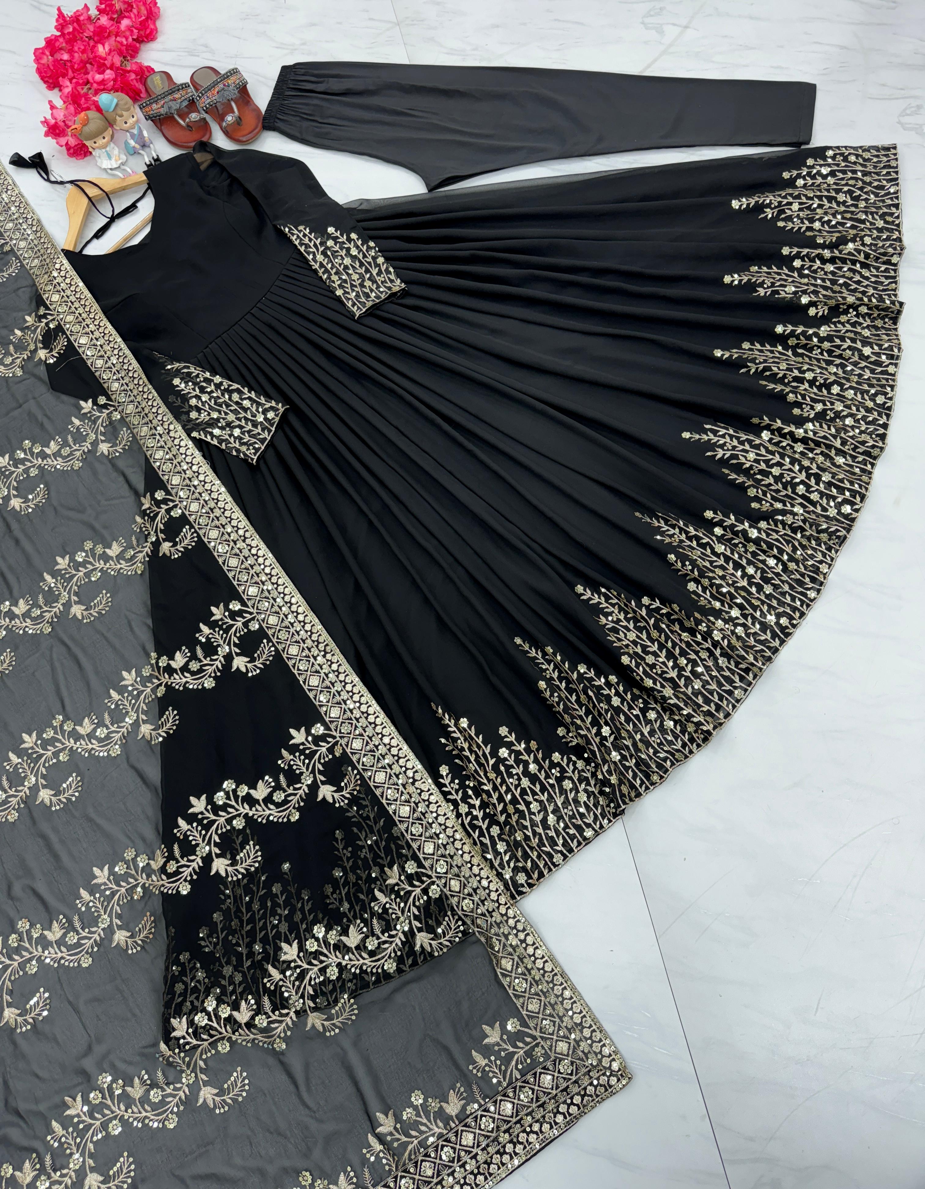 Exclusive Sequence Work Black Color Anarkali Gown