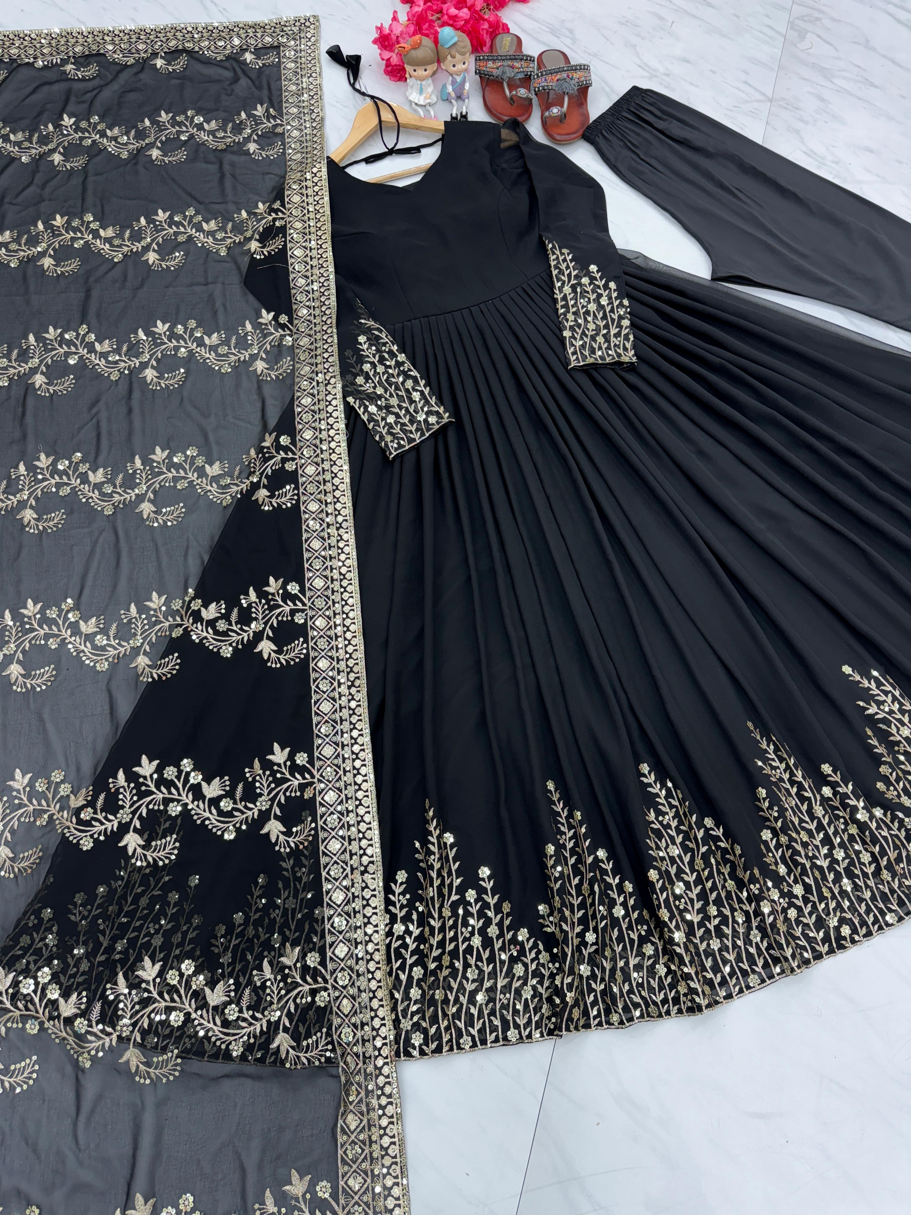 Exclusive Sequence Work Black Color Anarkali Gown