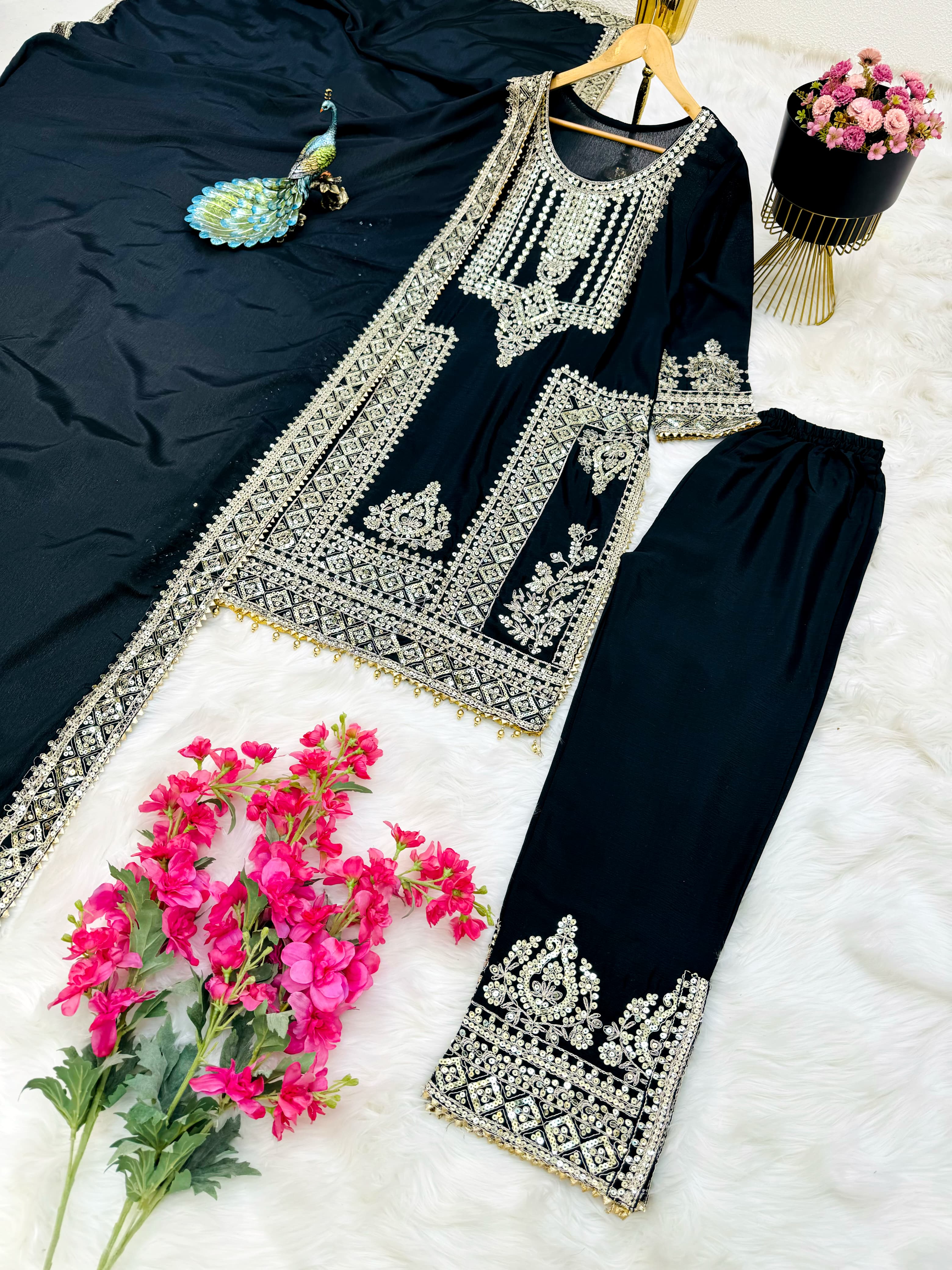 Amazing Black Embroidered Work Salwar Suit