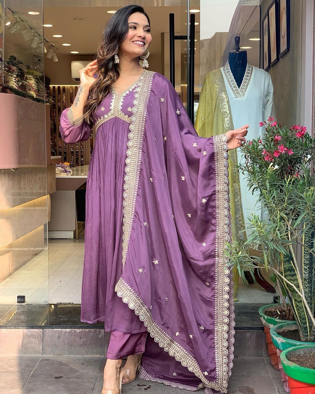 Alia Cut Dusty Pink Color Sequence Work Gown With Dupatta