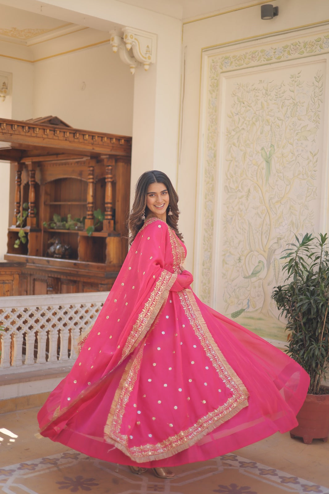 Amazing Pink Color Gown With Work Dupatta