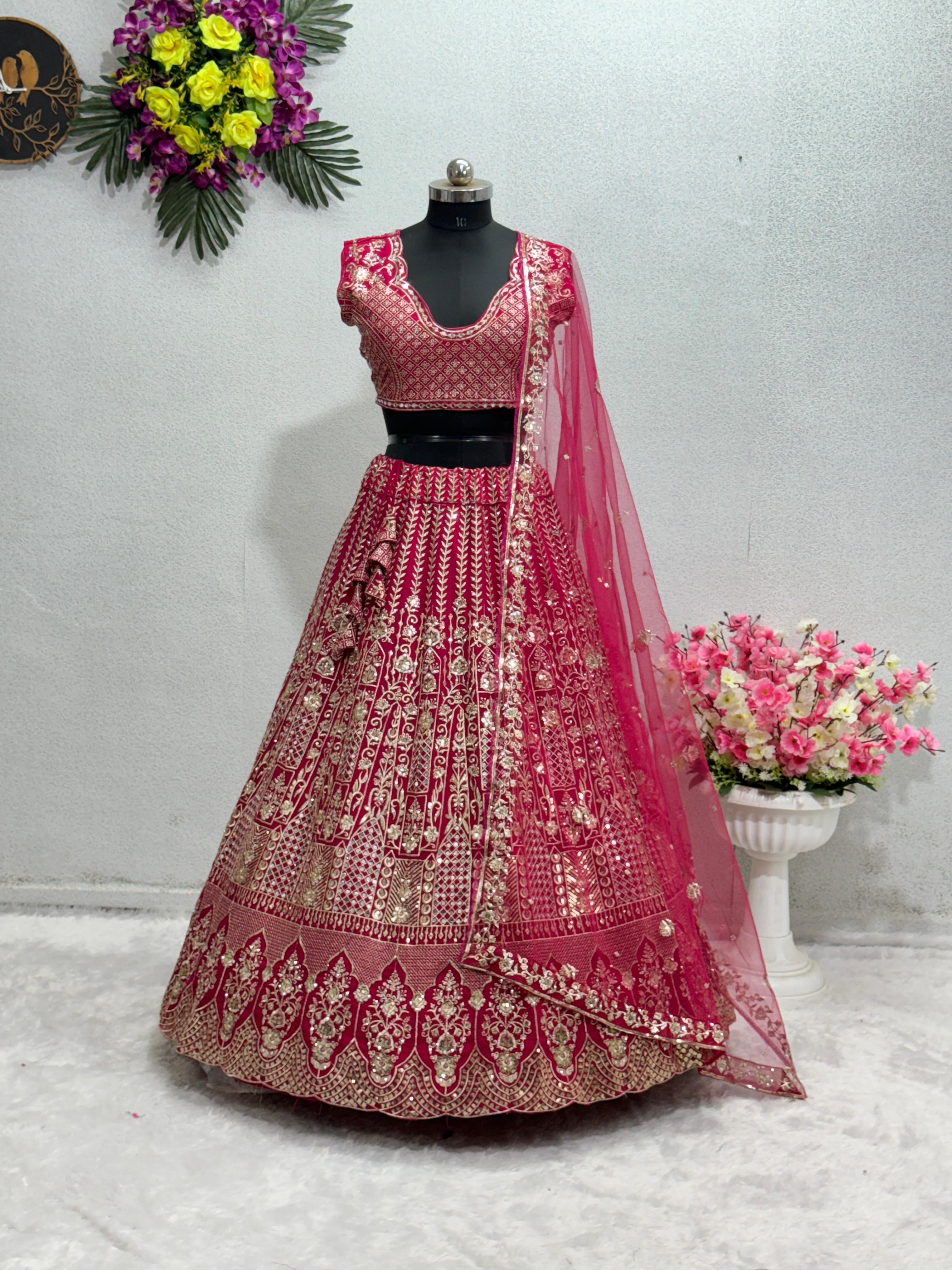 wedding Bridal Wear Dark Pink Color Embroidered Lehenga Choli