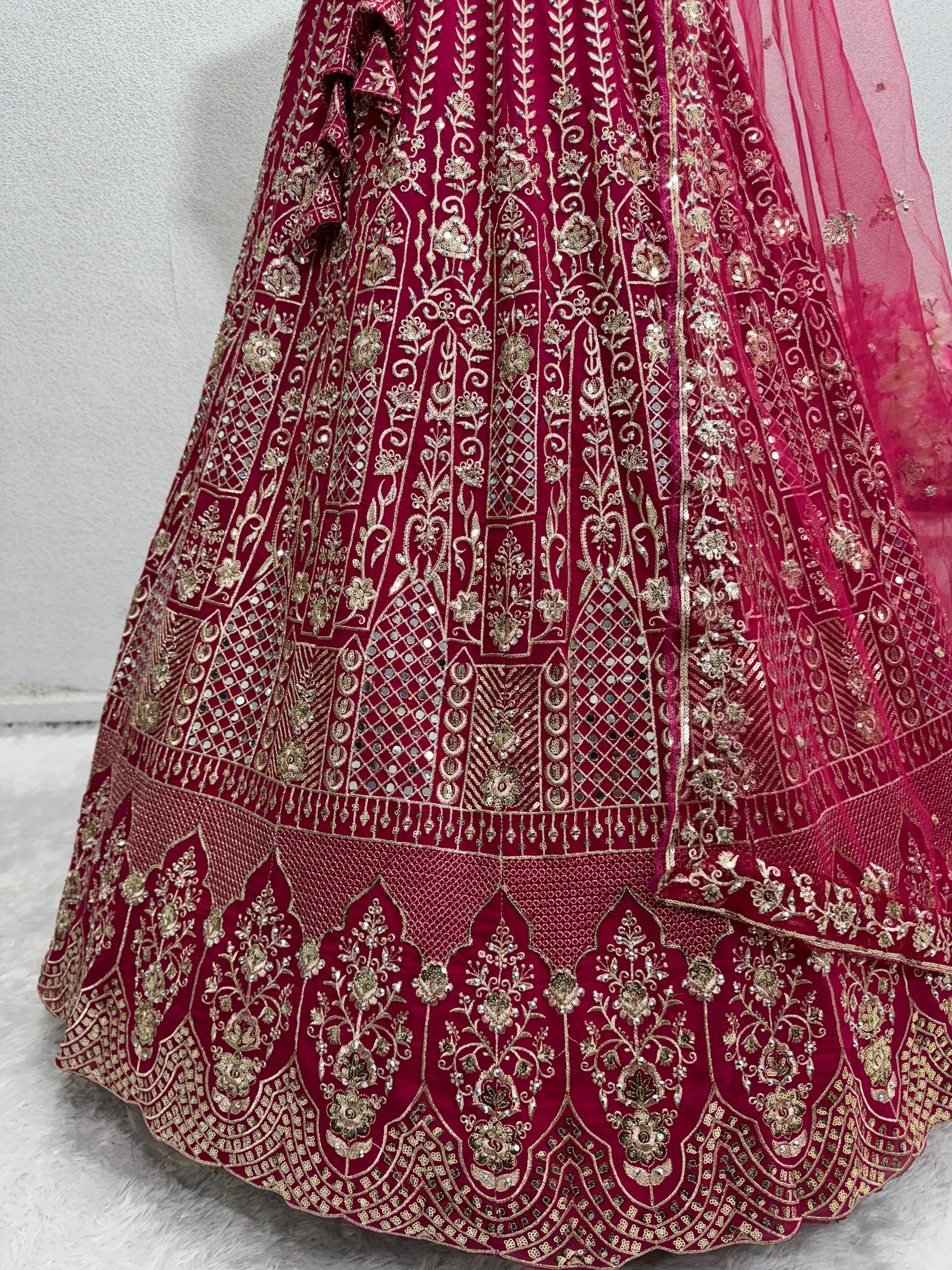 wedding Bridal Wear Dark Pink Color Embroidered Lehenga Choli