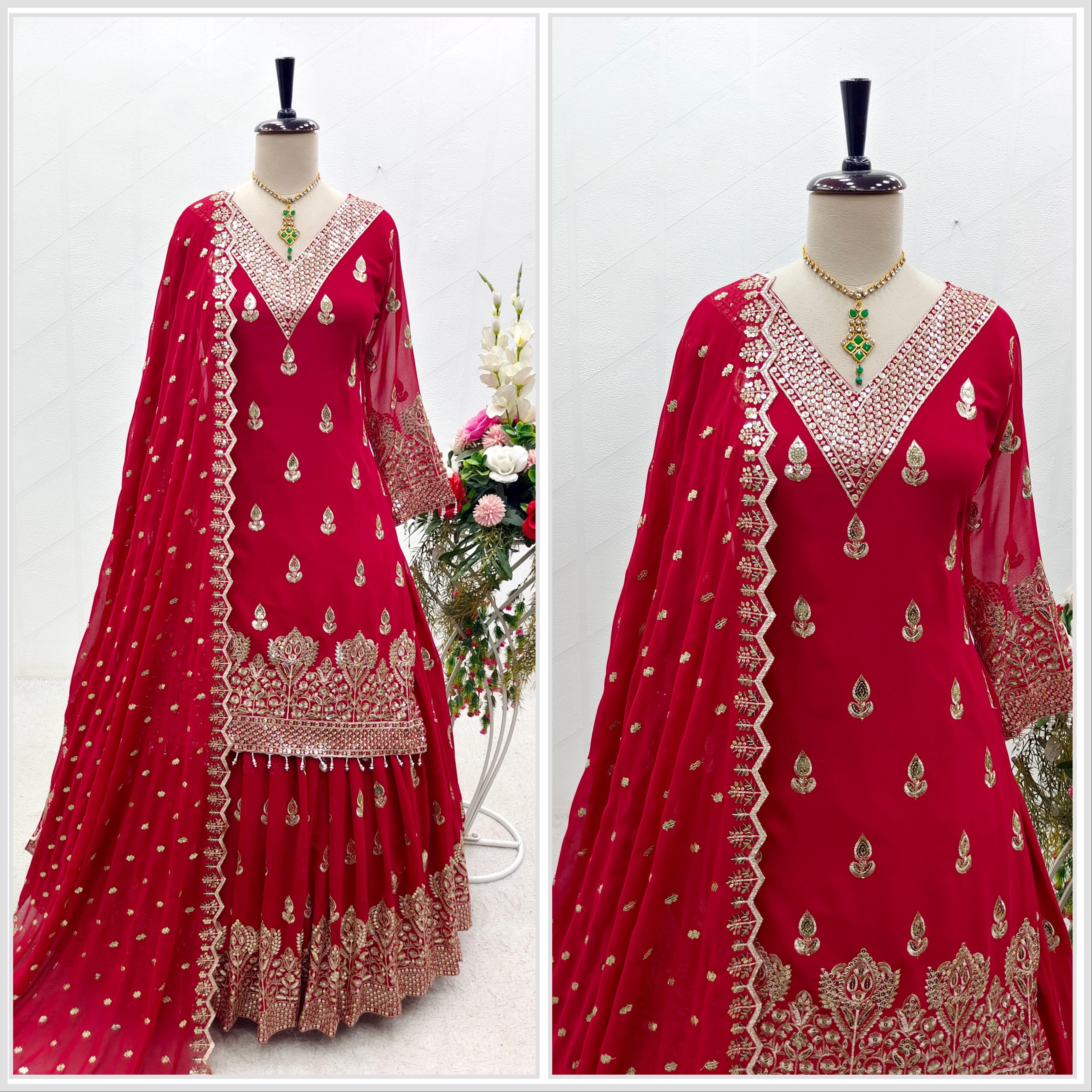 Party Wear Embroidery Work Red Color Lehenga With Top