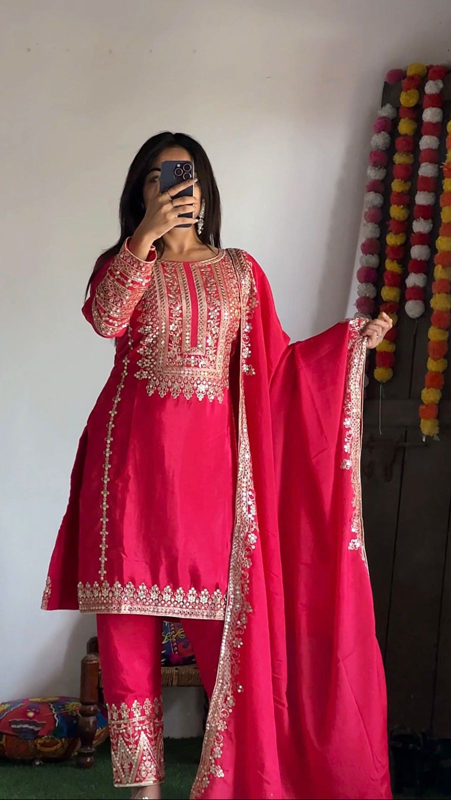 Exclusive Full Sleeve With Work Pink Color Salwar Suit