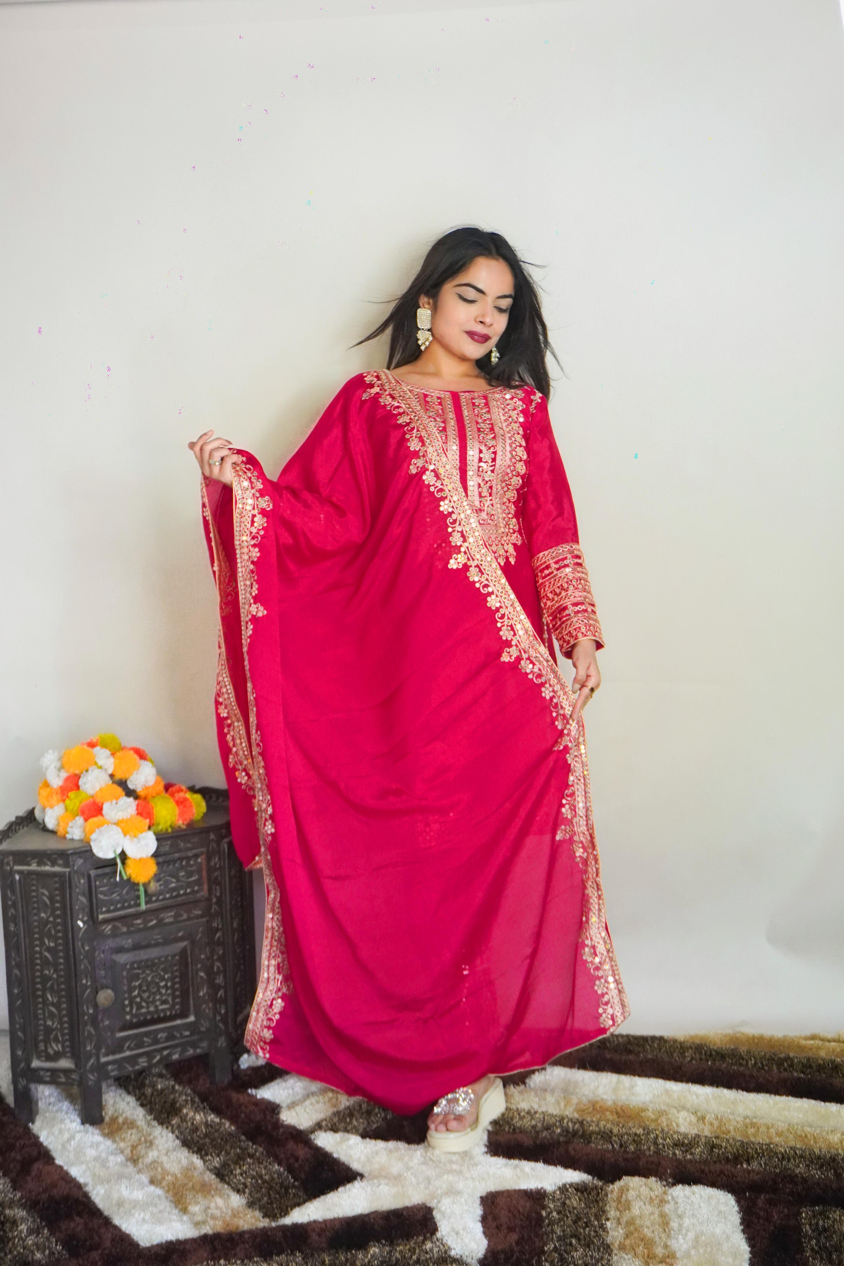 Exclusive Full Sleeve With Work Pink Color Salwar Suit
