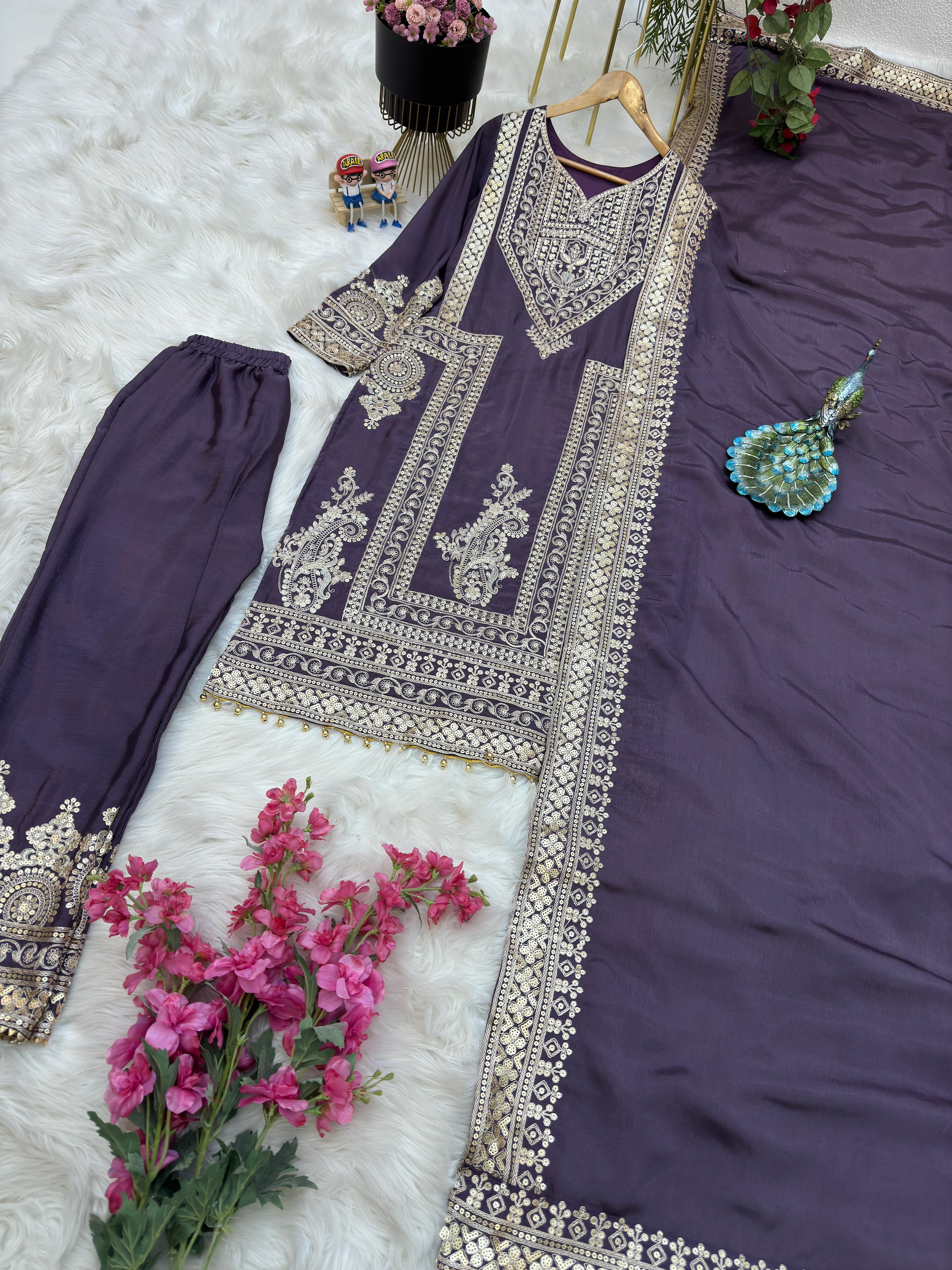 Sequence Embroidery Work Dusty Purple Salwar Suit