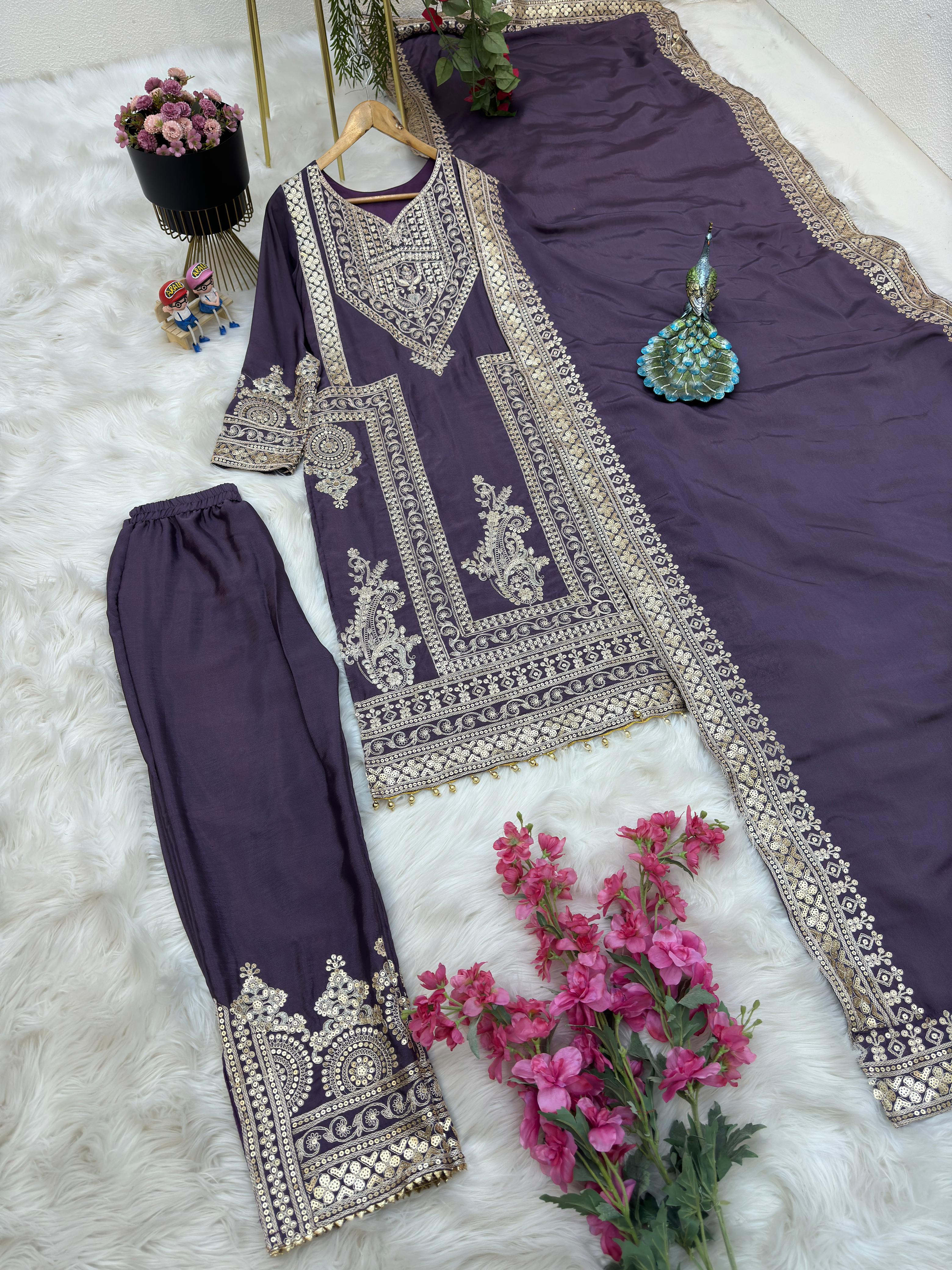 Sequence Embroidery Work Dusty Purple Salwar Suit
