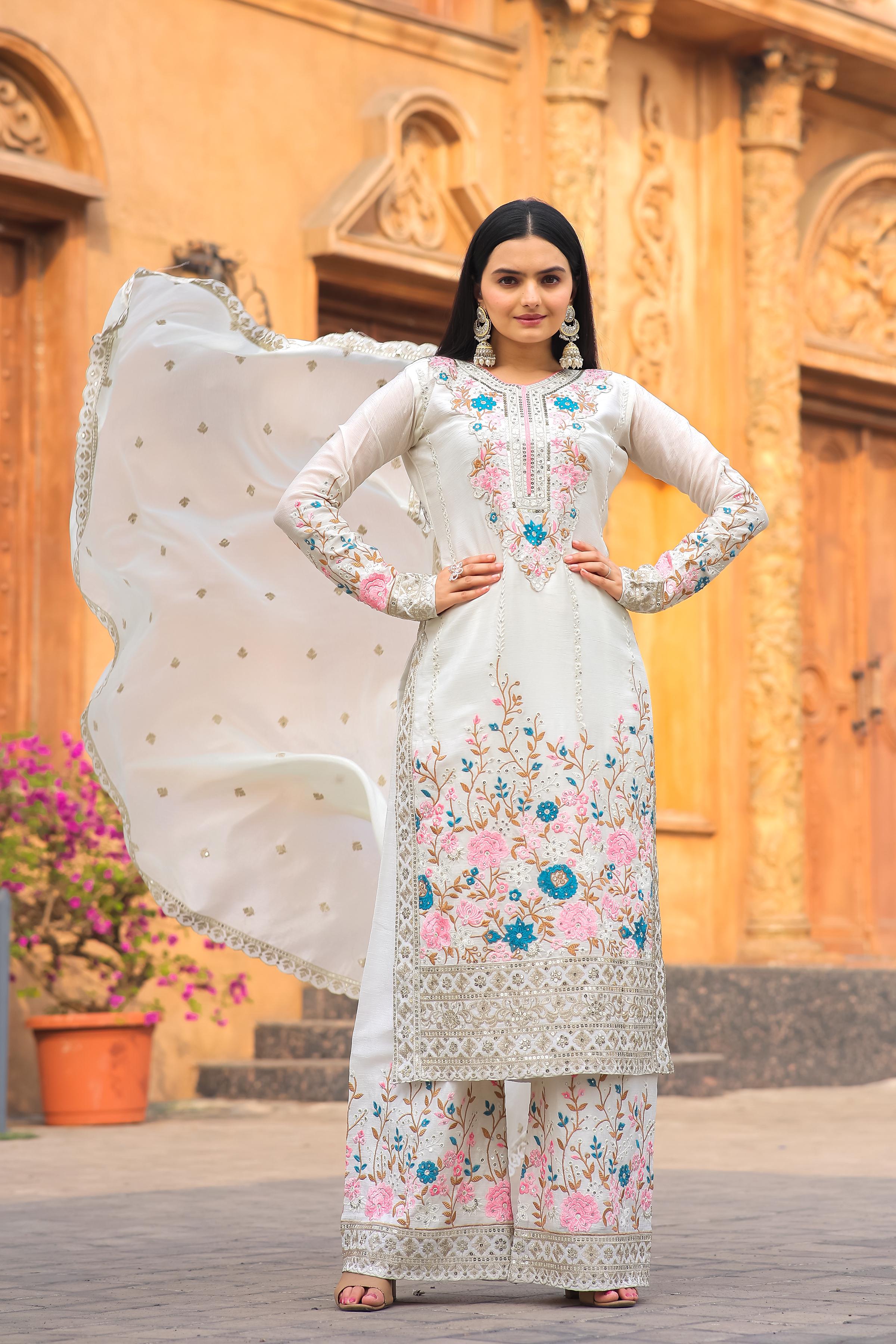 Demanding White Color Full Stitched Kurti Pant With Dupatta