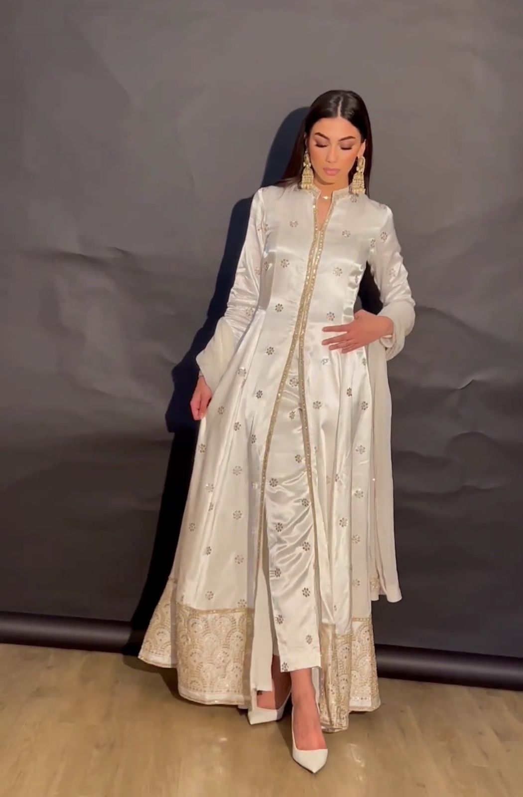 Amazing Sequence Embroidery Work White Anarkali Suit