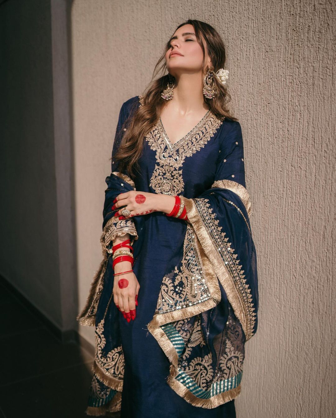 Navy Blue Color Function Wear Palazzo Suit