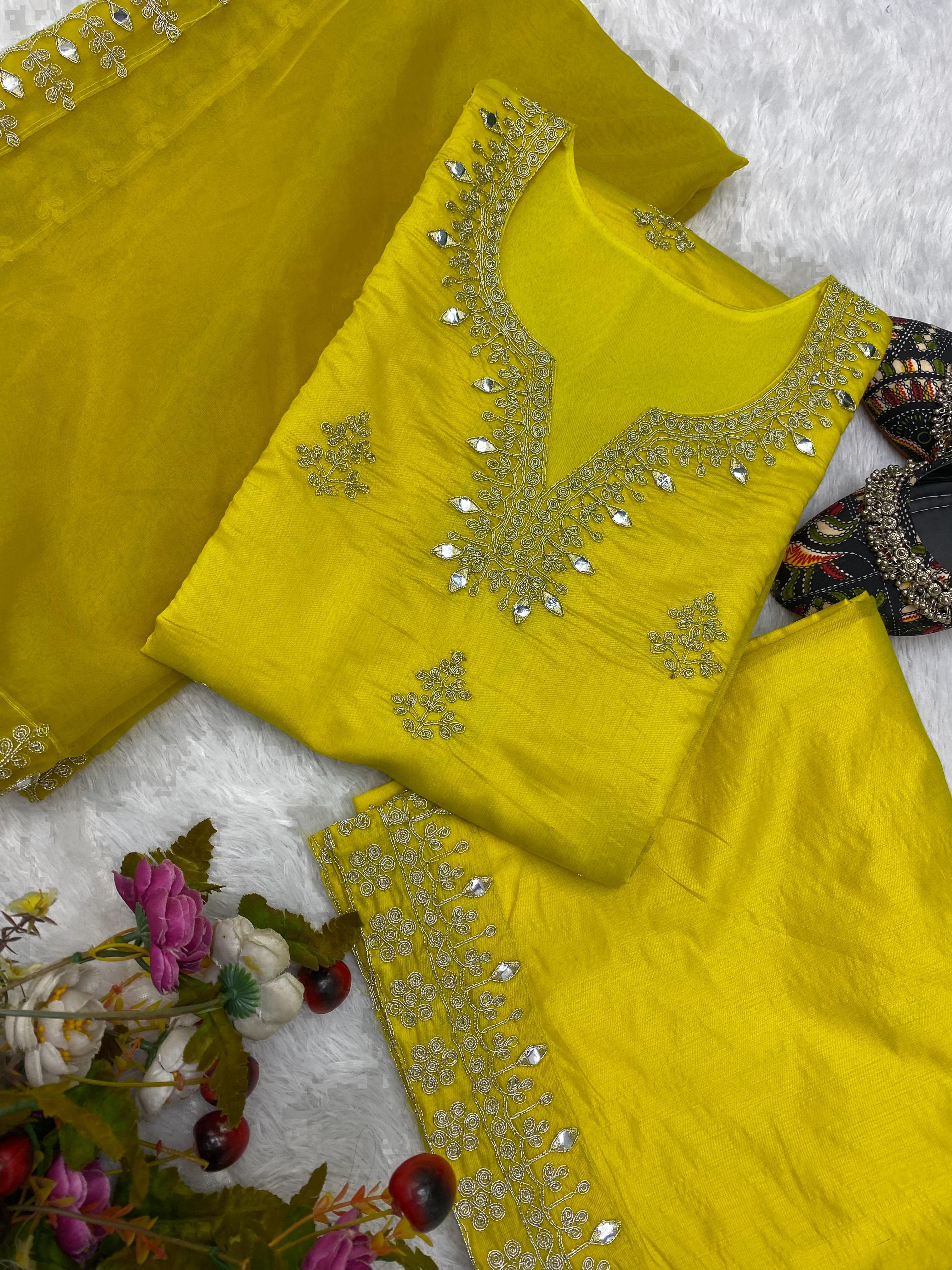 Bollywood Style Yellow Color Fancy Work Palazzo Suit
