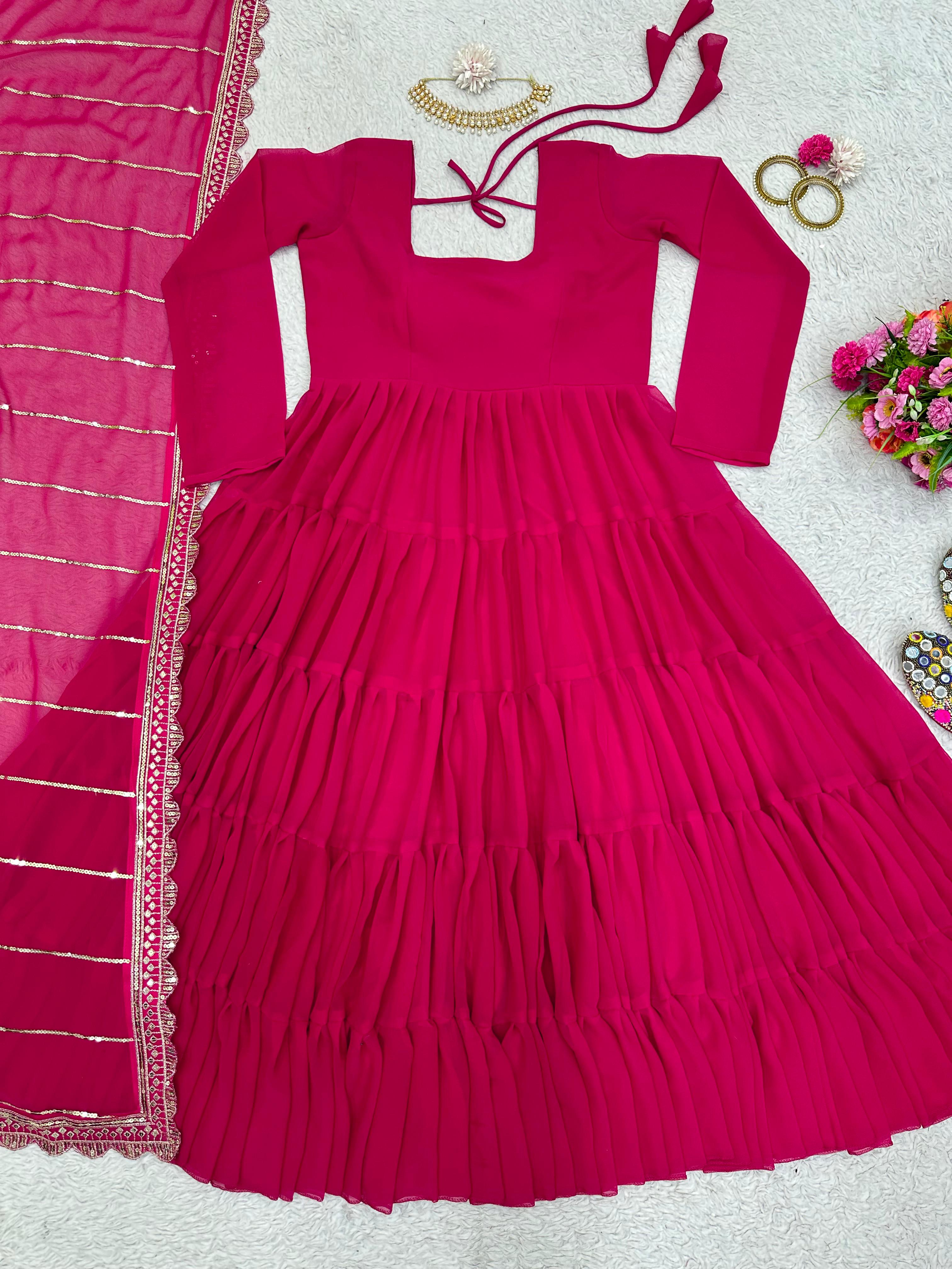 Presenting Pink Color Gorgeous Look Gown With Heavy Dupatta