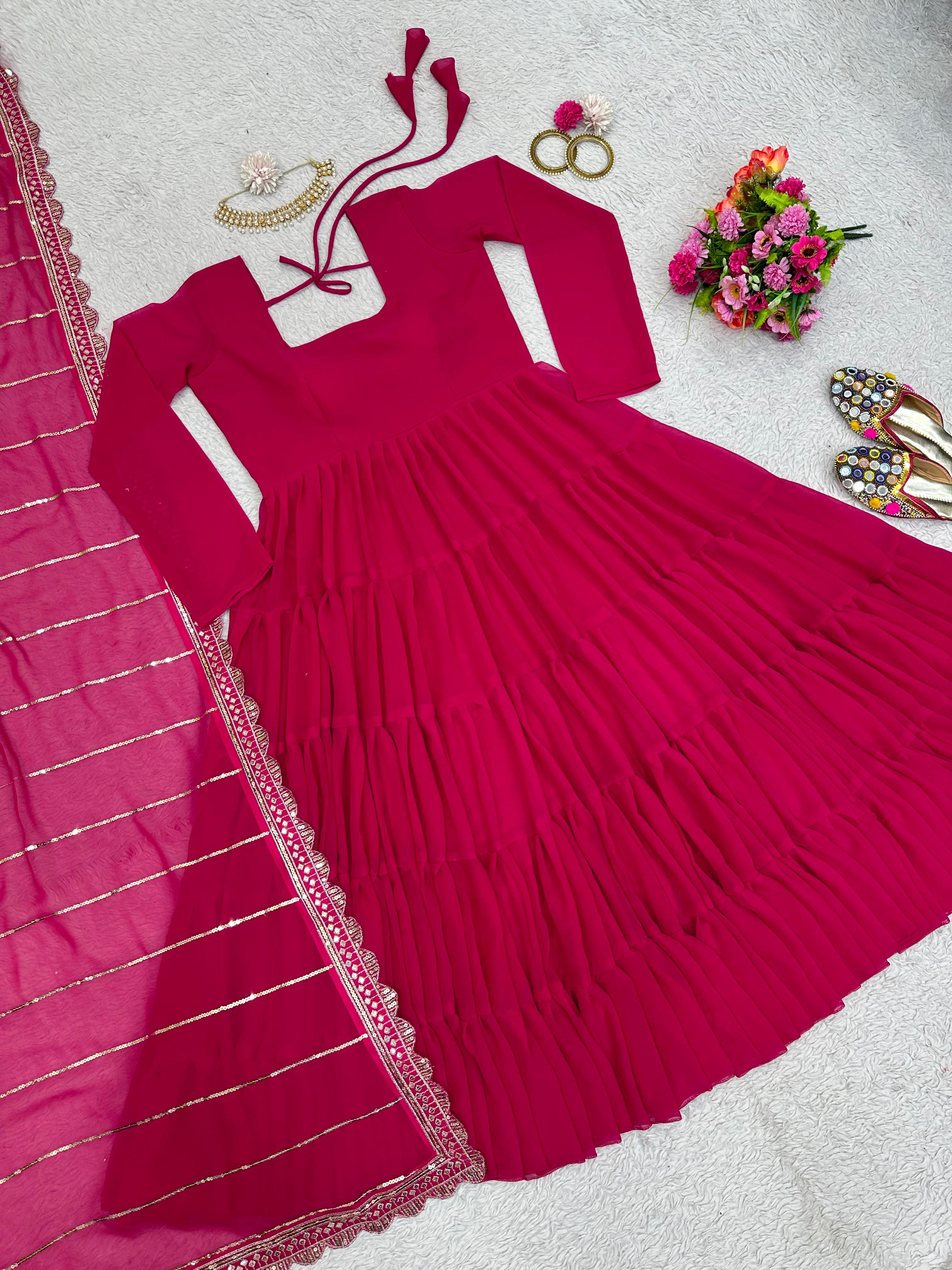 Presenting Pink Color Gorgeous Look Gown With Heavy Dupatta