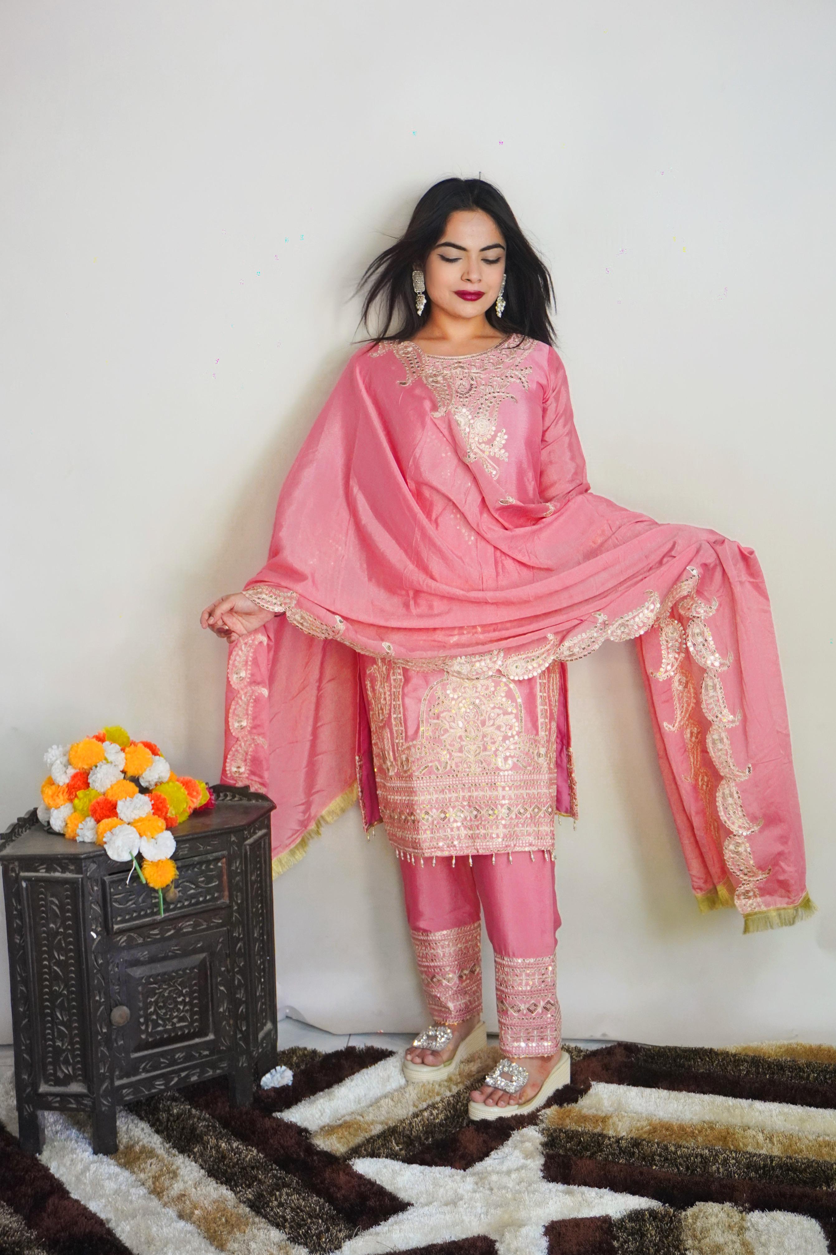 Opulent Pink Color Full Sleeve Embroidery Work Salwar Suit