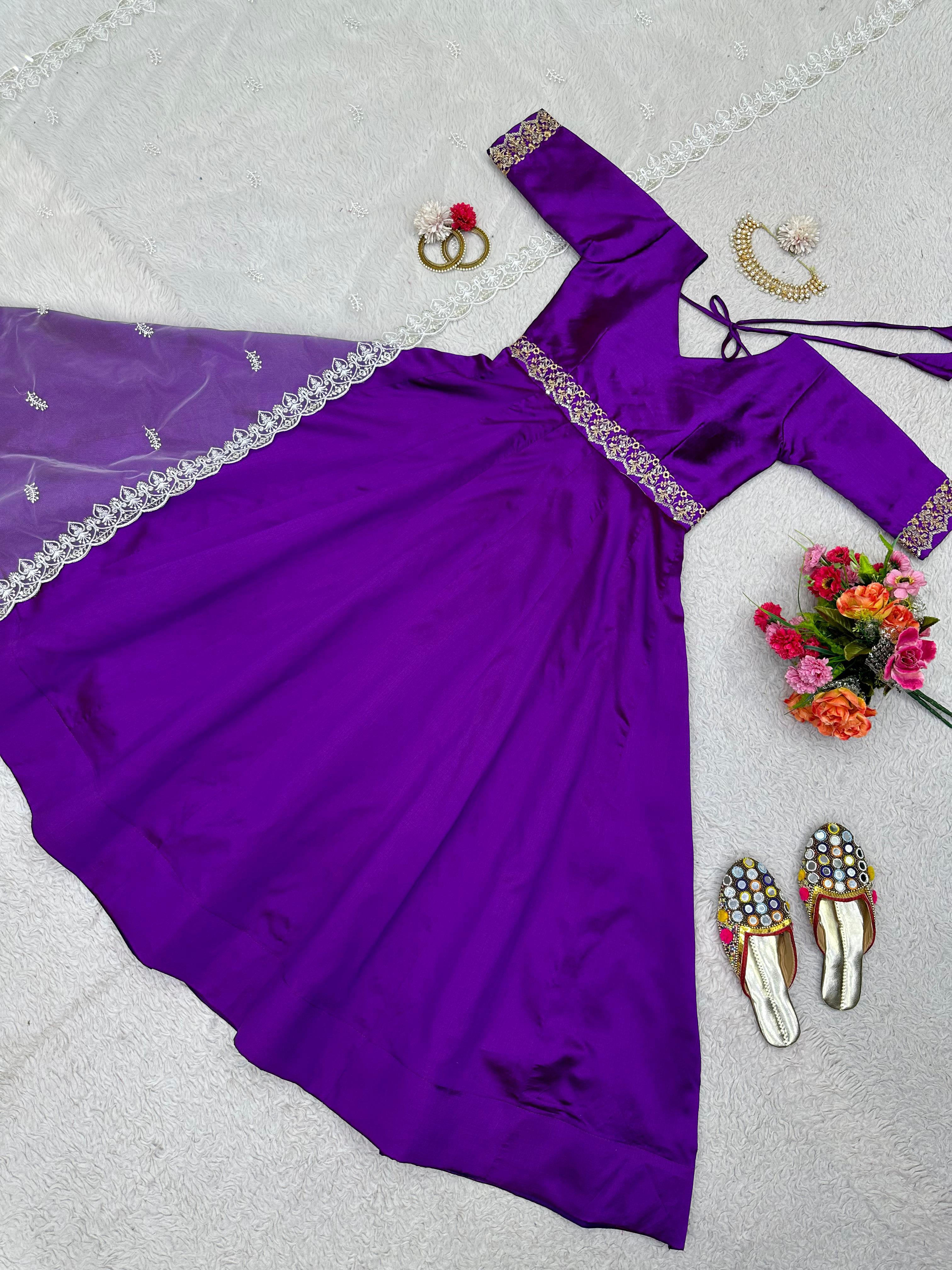 Occasion Wear Purple Color Gown With White Dupatta