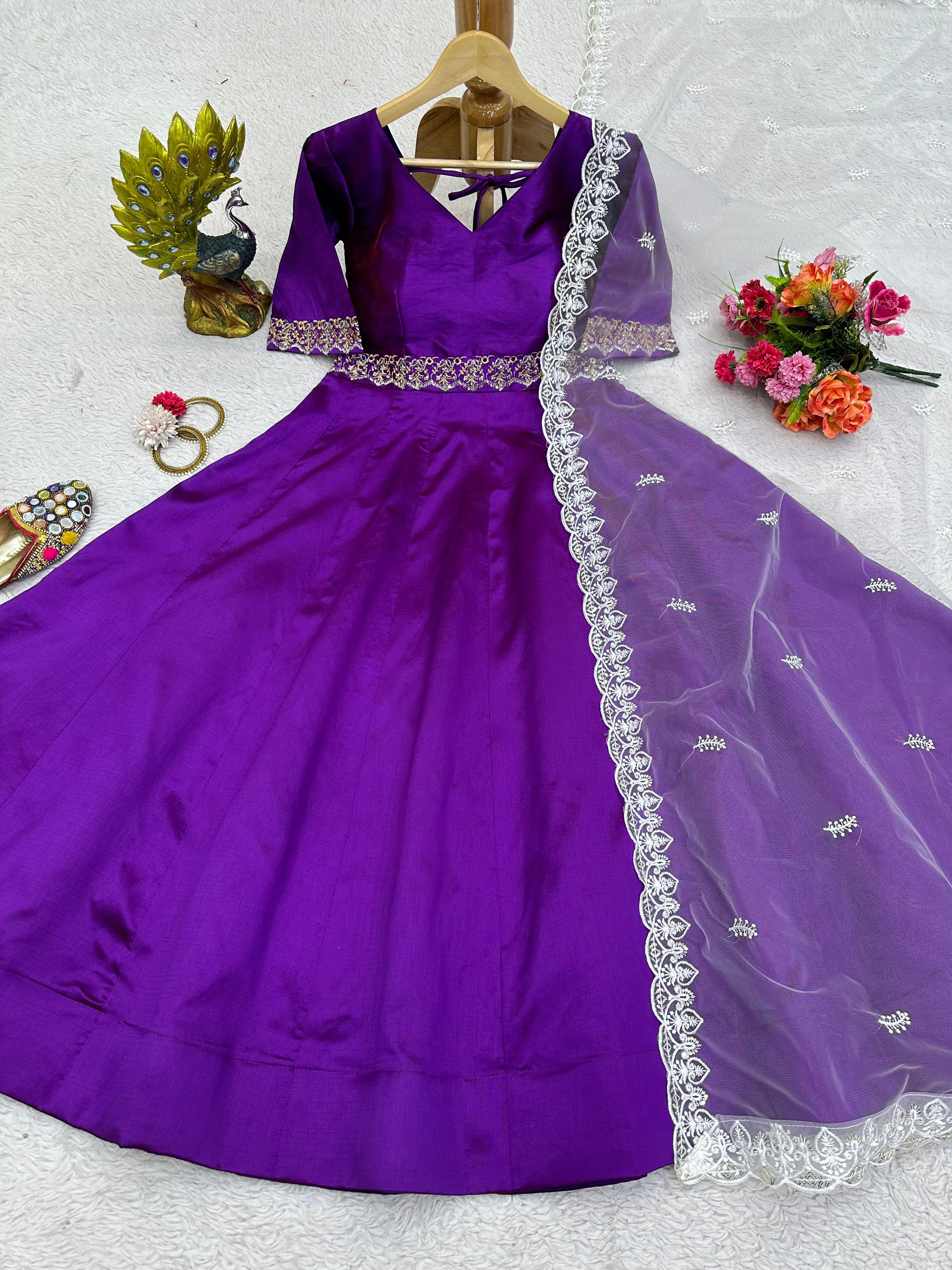 Occasion Wear Purple Color Gown With White Dupatta