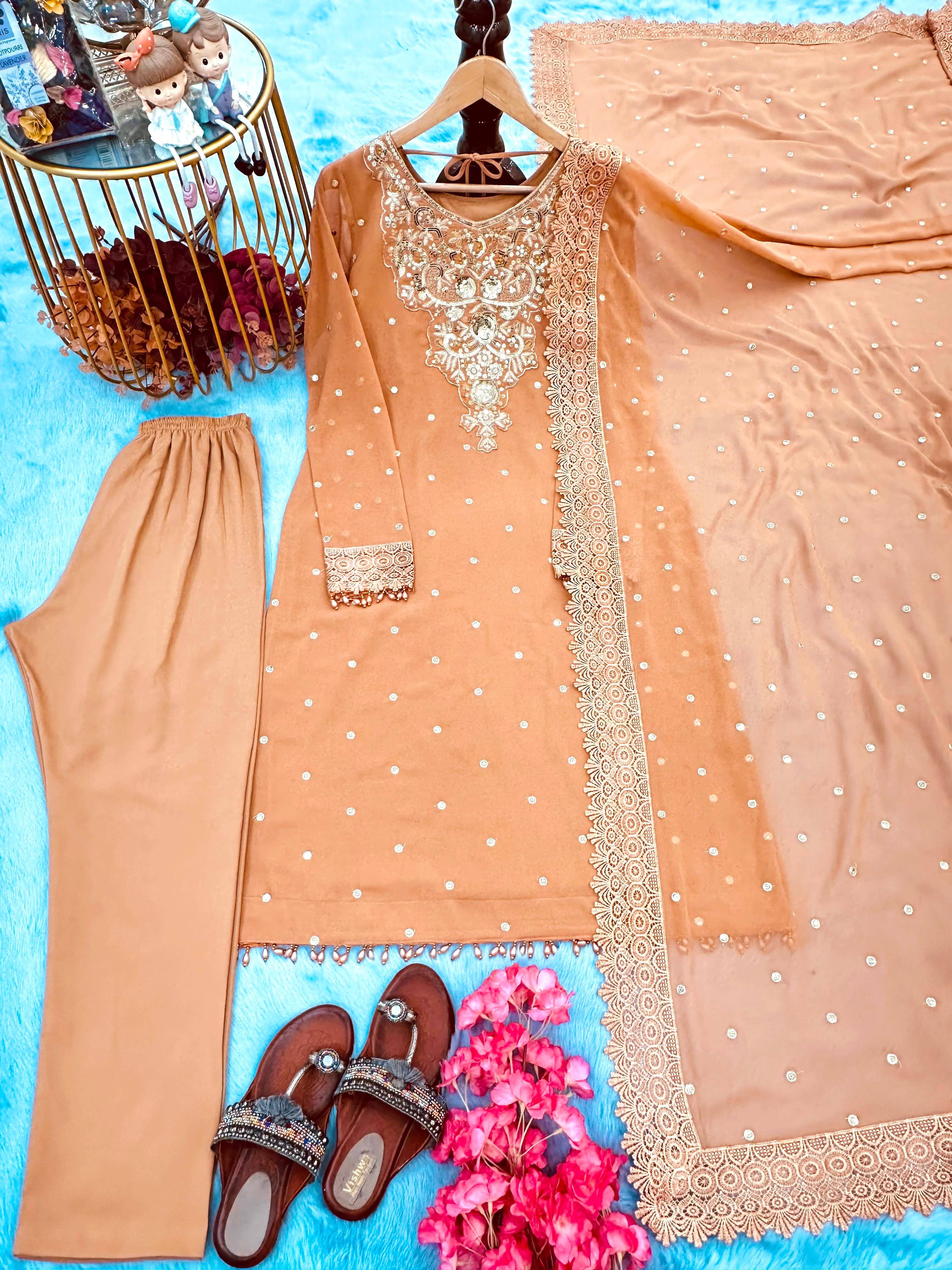 Wedding Wear Peach Color Sequence Work Salwar Suit