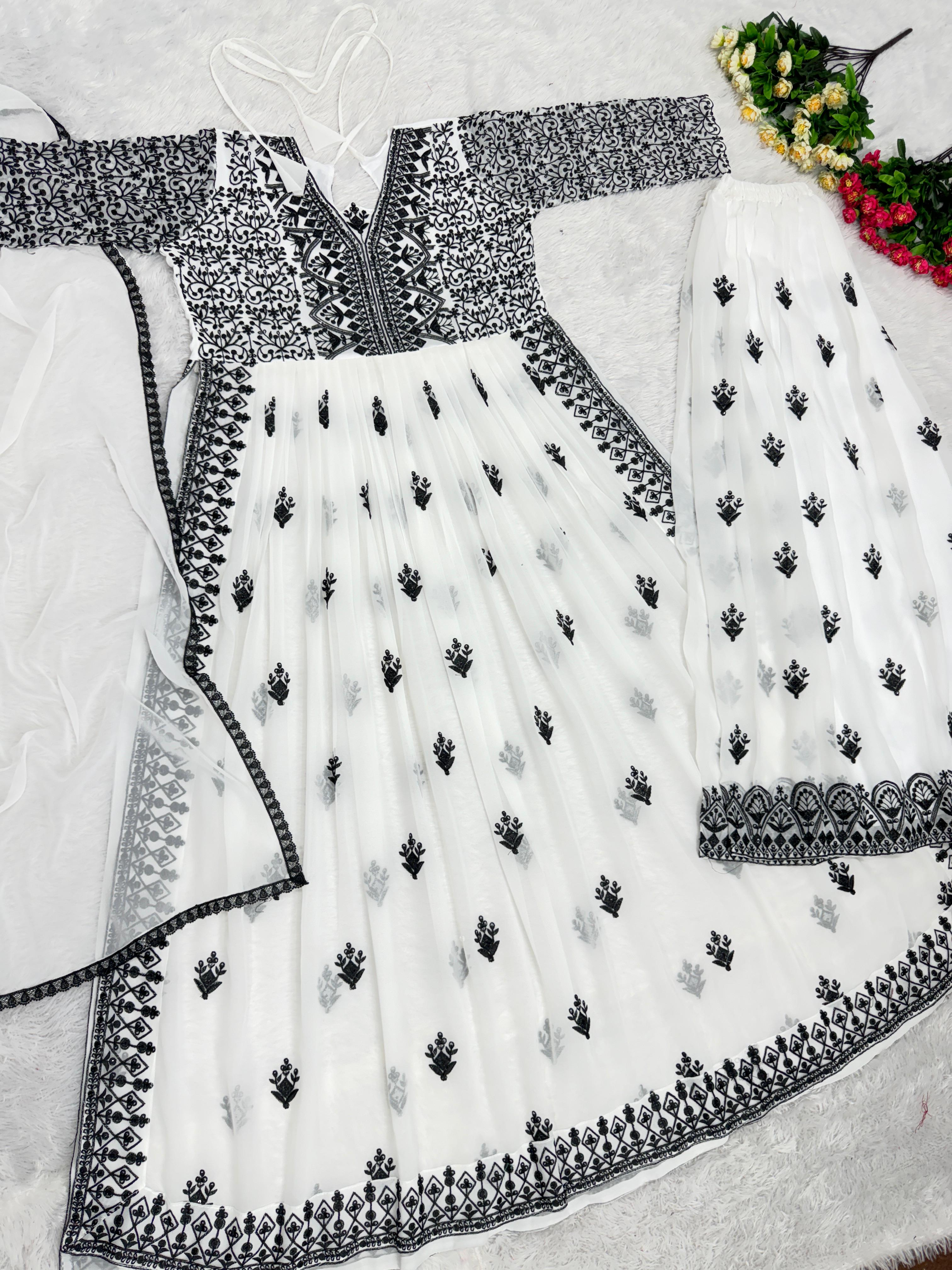 Decent Black And White Color Kurti With Palazzo Suit