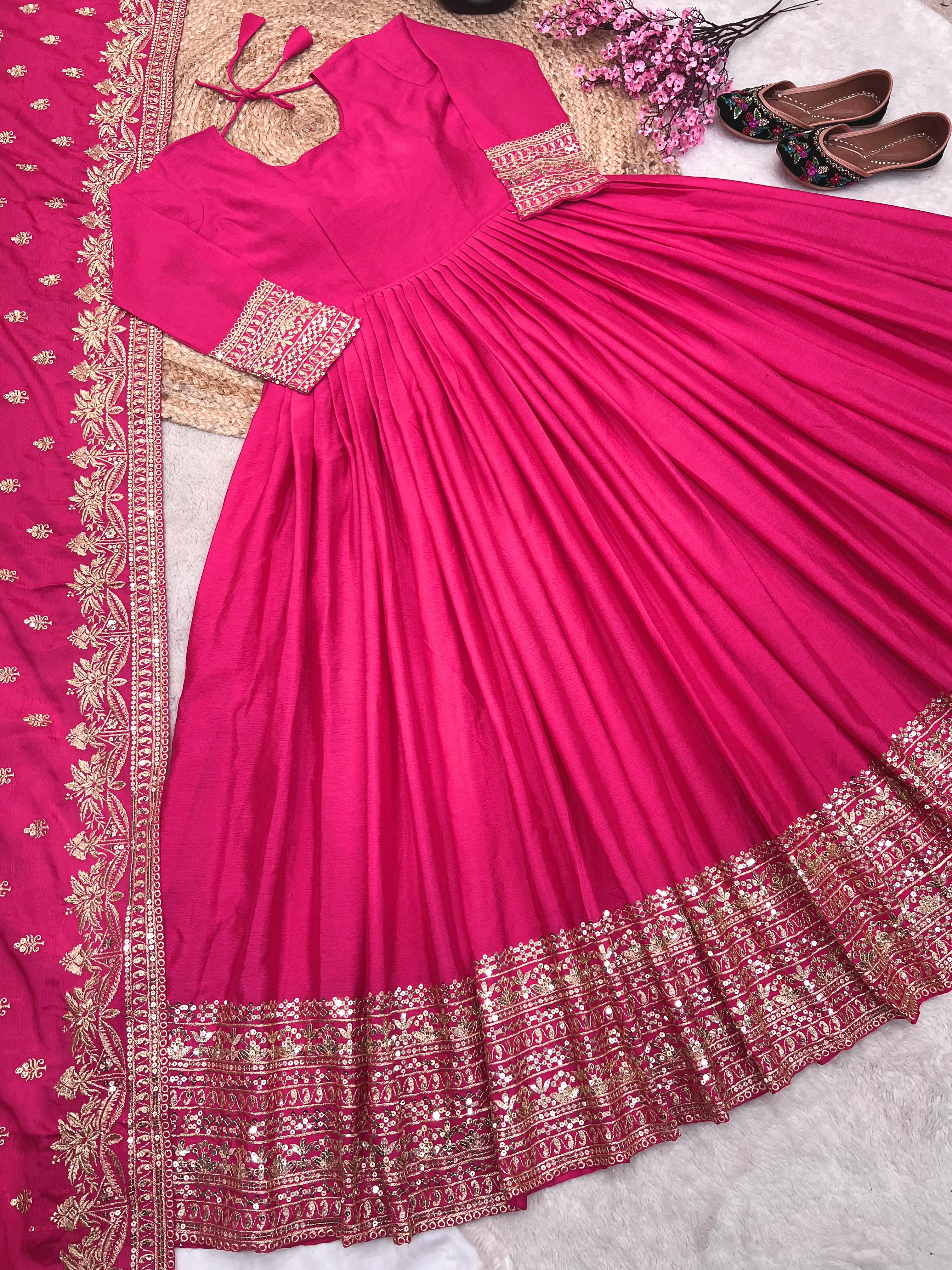 Pink Color Function Wear Gown With Heavy Dupatta