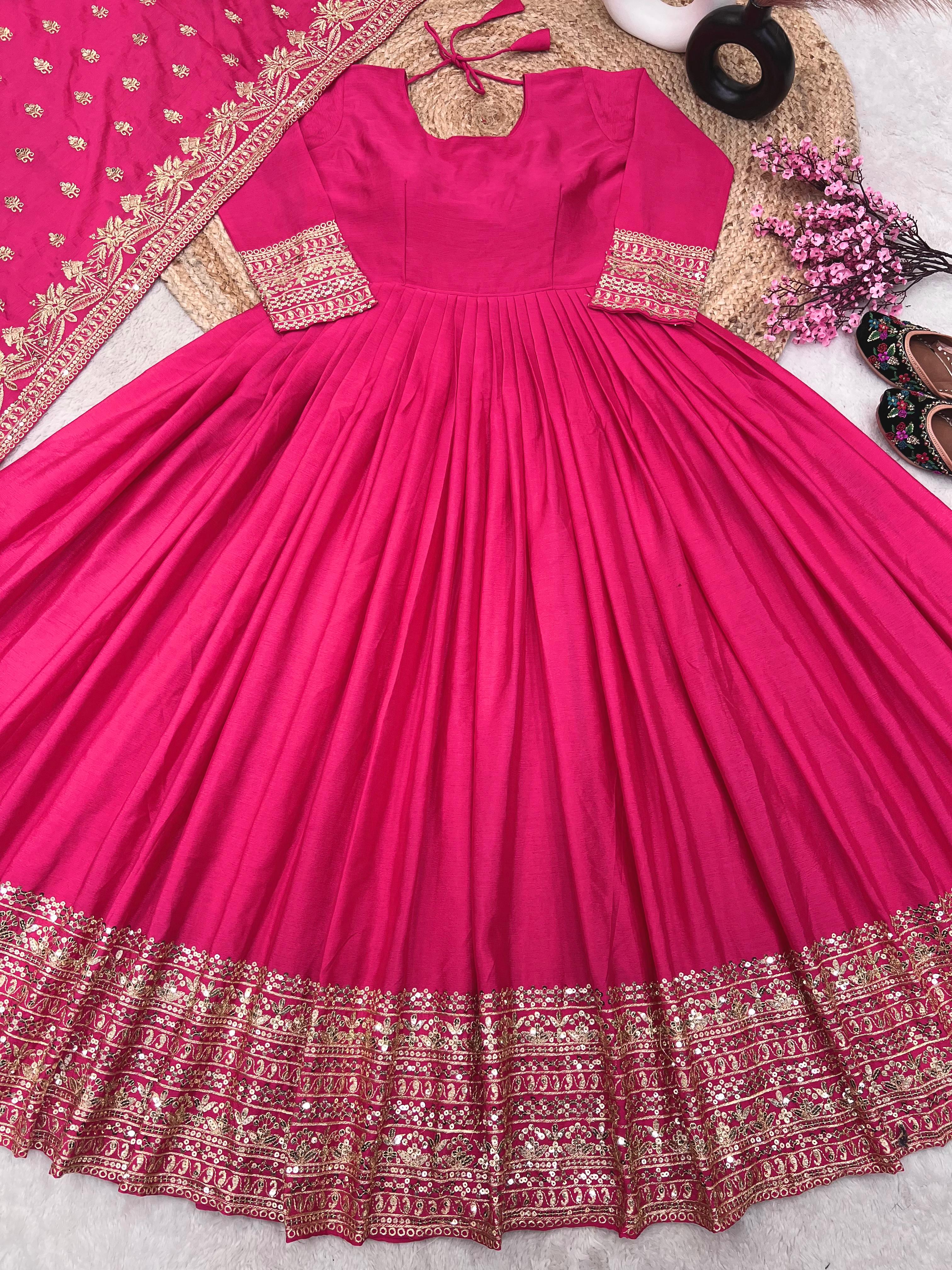 Pink Color Function Wear Gown With Heavy Dupatta