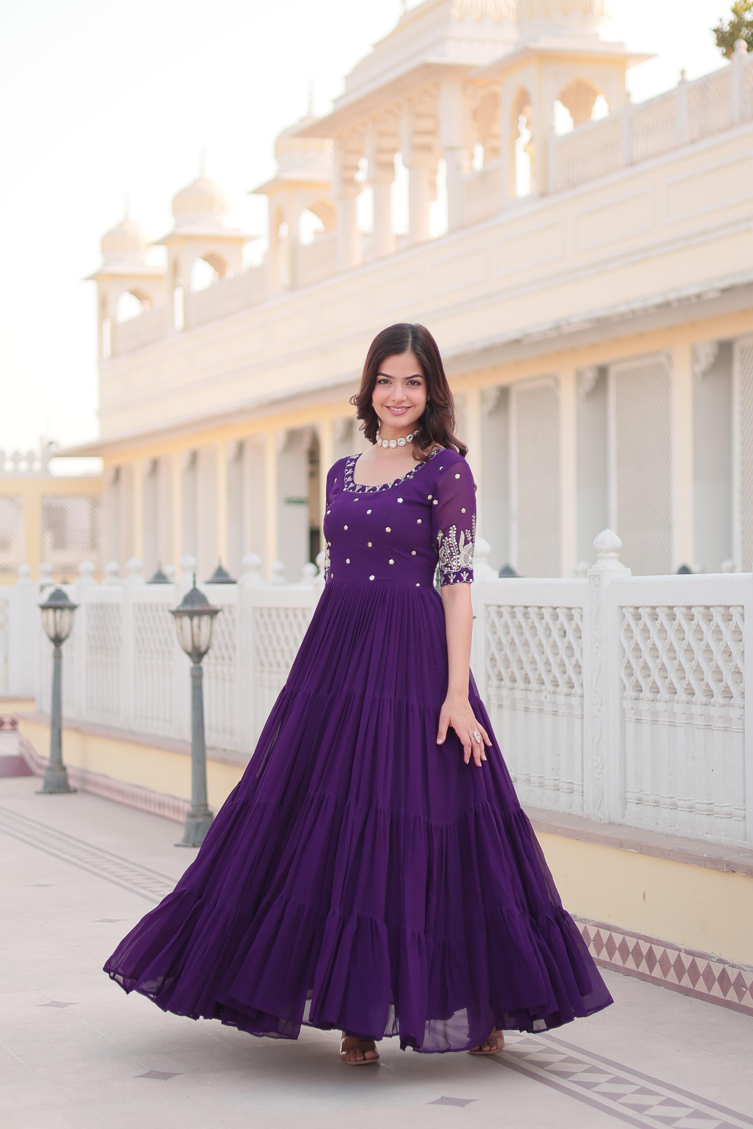 Opulent Sequence Work Purple Long Gown