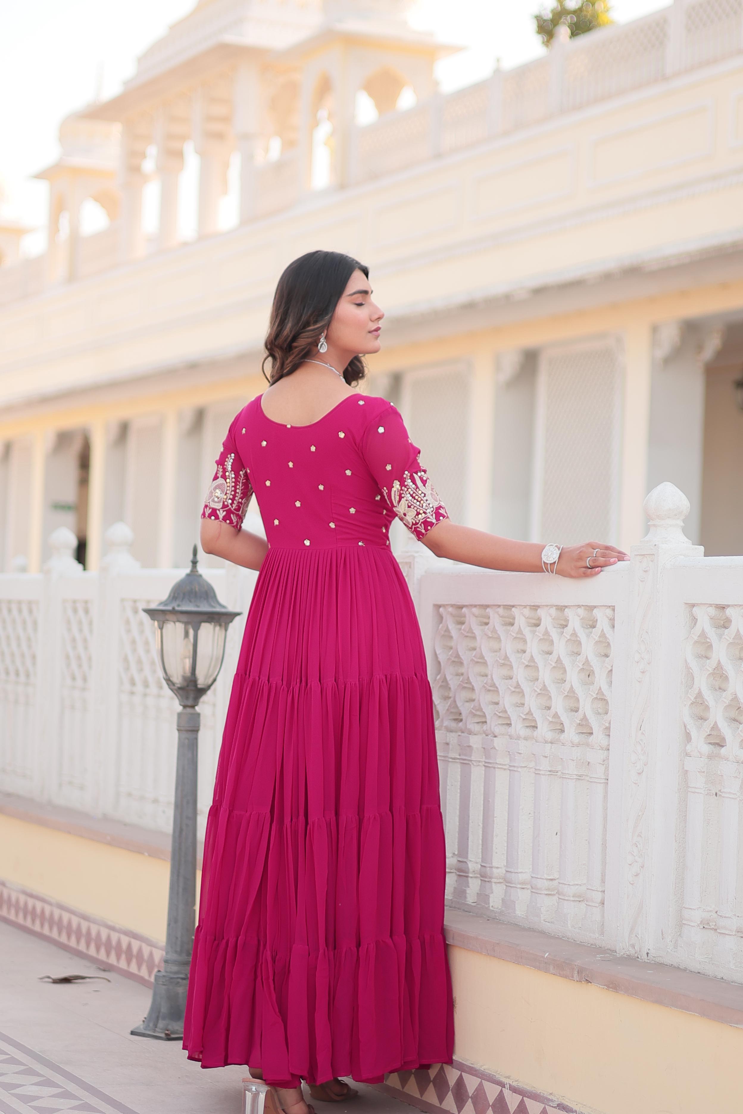 Opulent Sequence Work Pink Long Gown