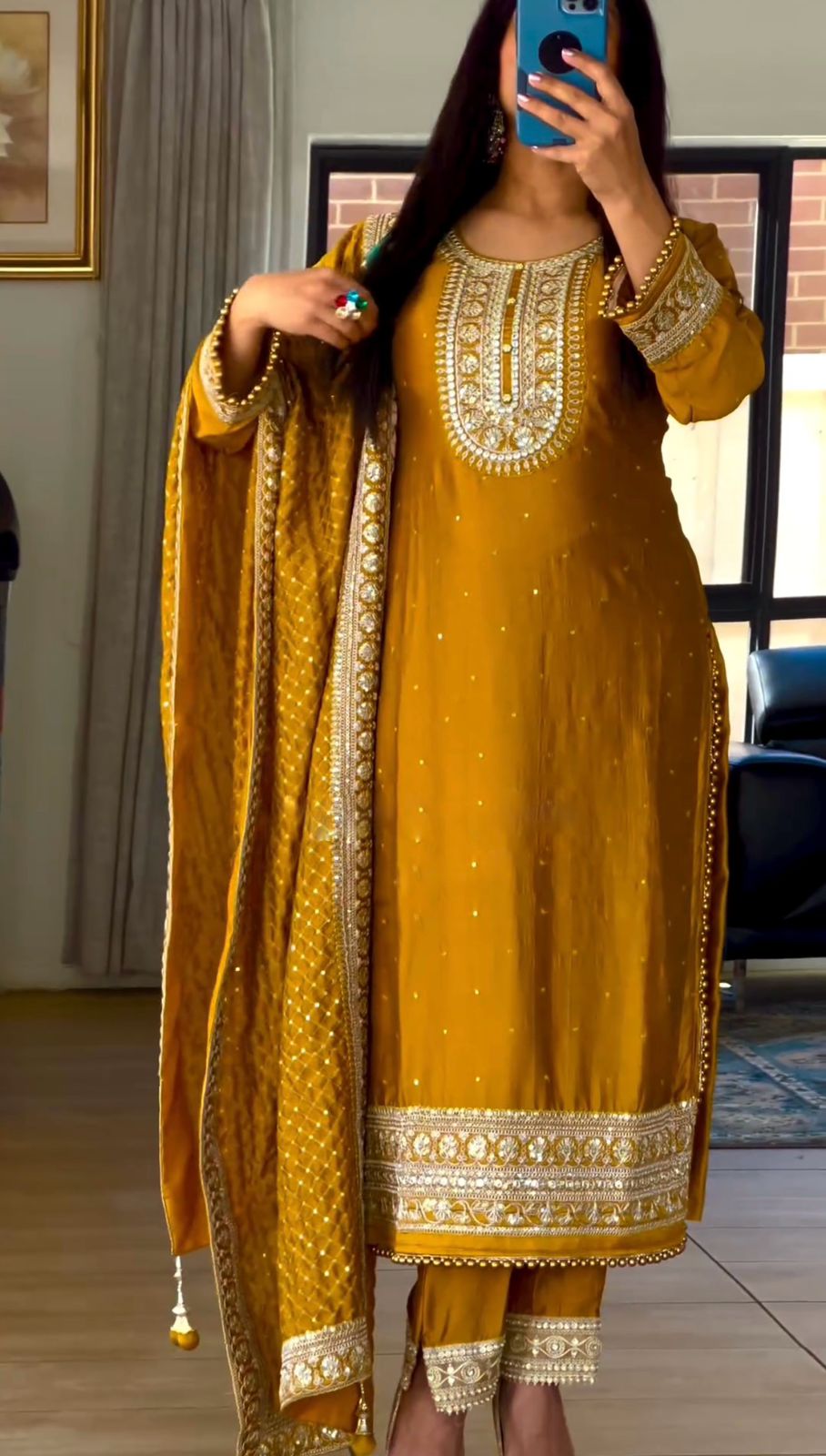Mustard Color Sequence With Pearls Work Salwar Suit