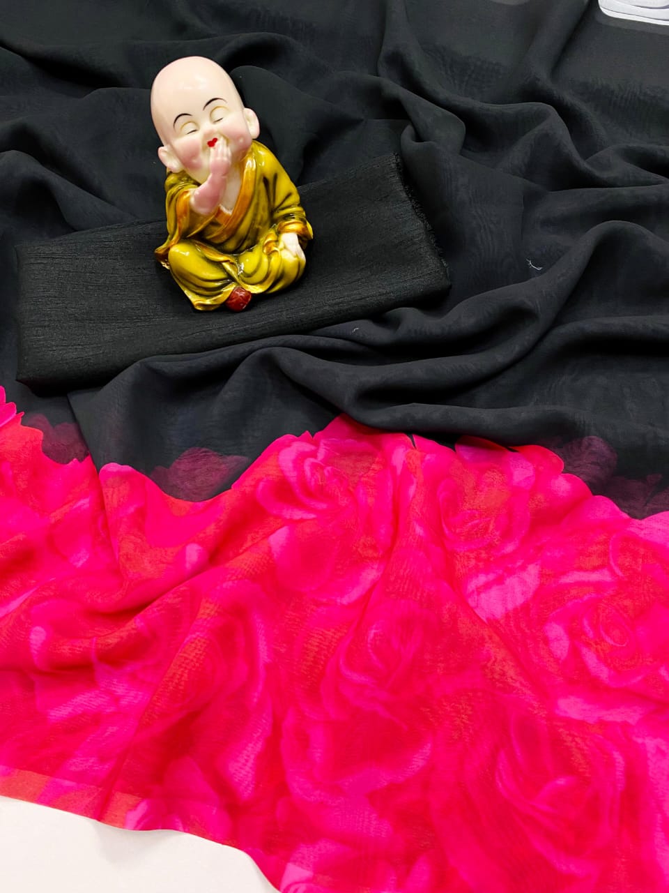 Black Color Pink Border Ready To Wear Saree