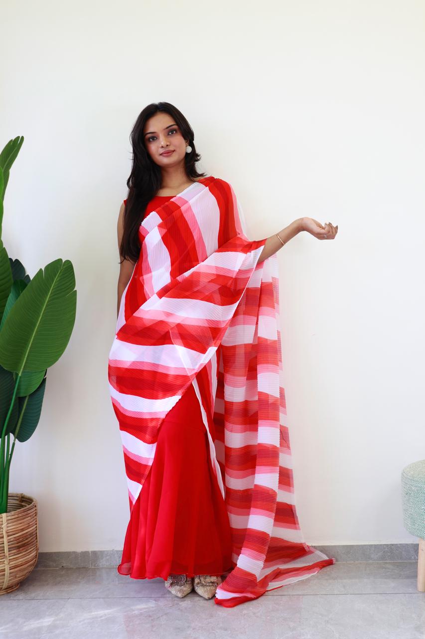 Crush Saree Dupatta With Red Plain Gown
