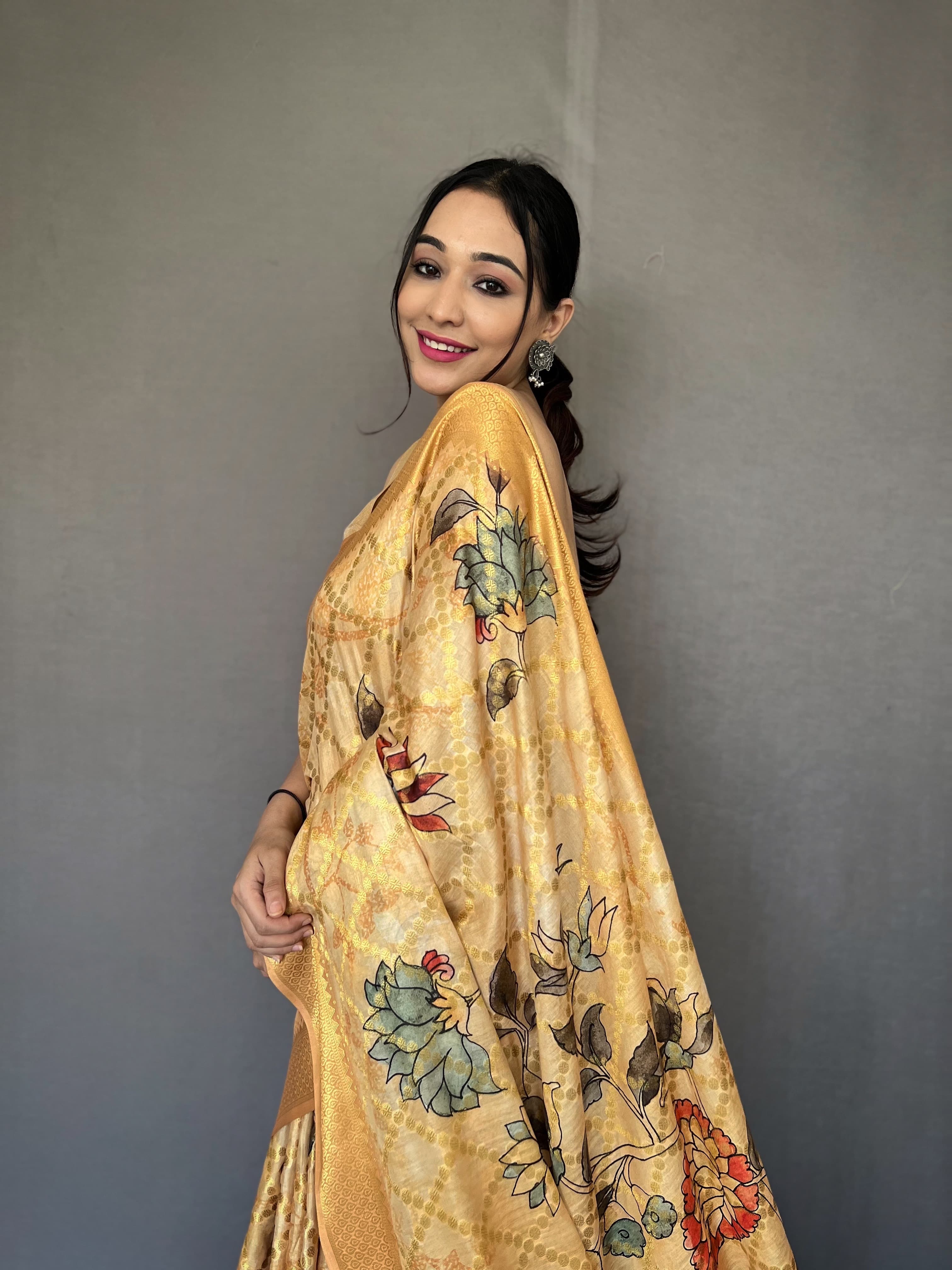 Stunning Mustard Color jacquard Zari Weaving Work Saree
