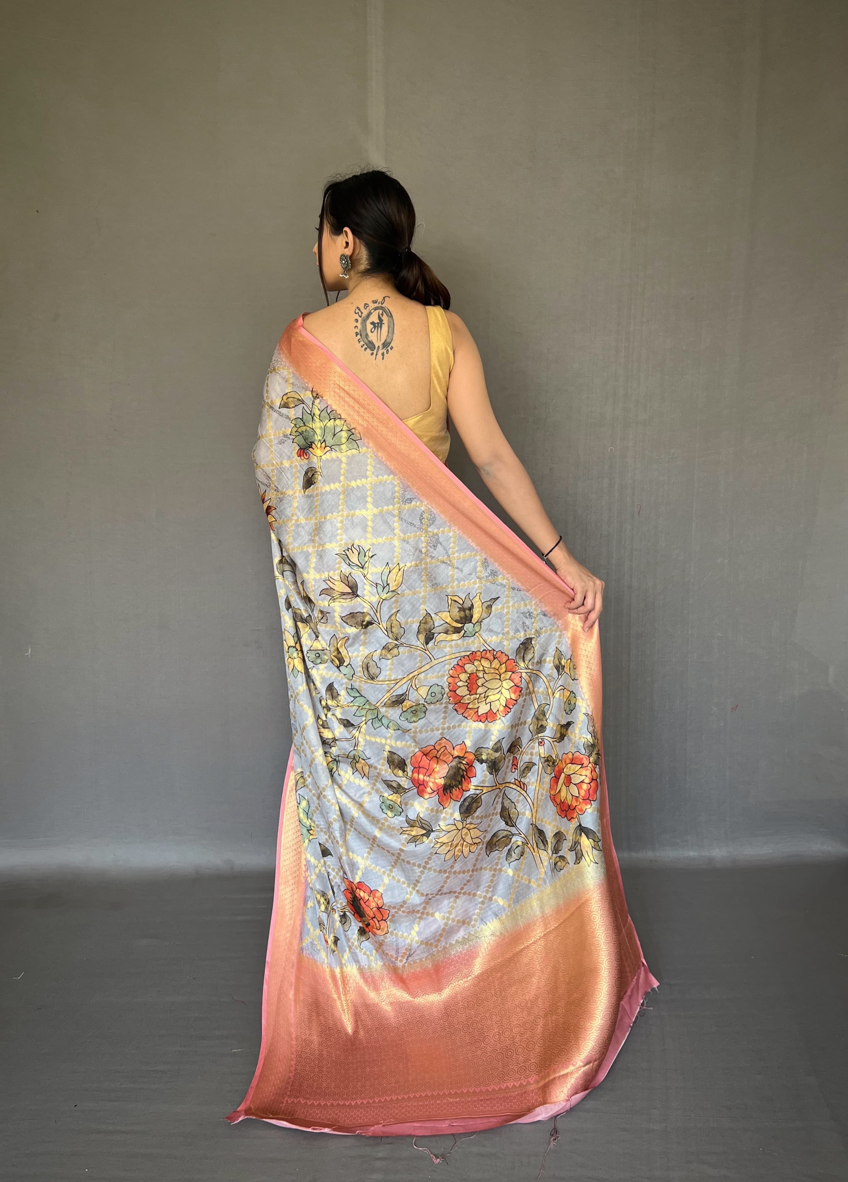 Stunning Grey Color jacquard Zari Weaving Work Saree