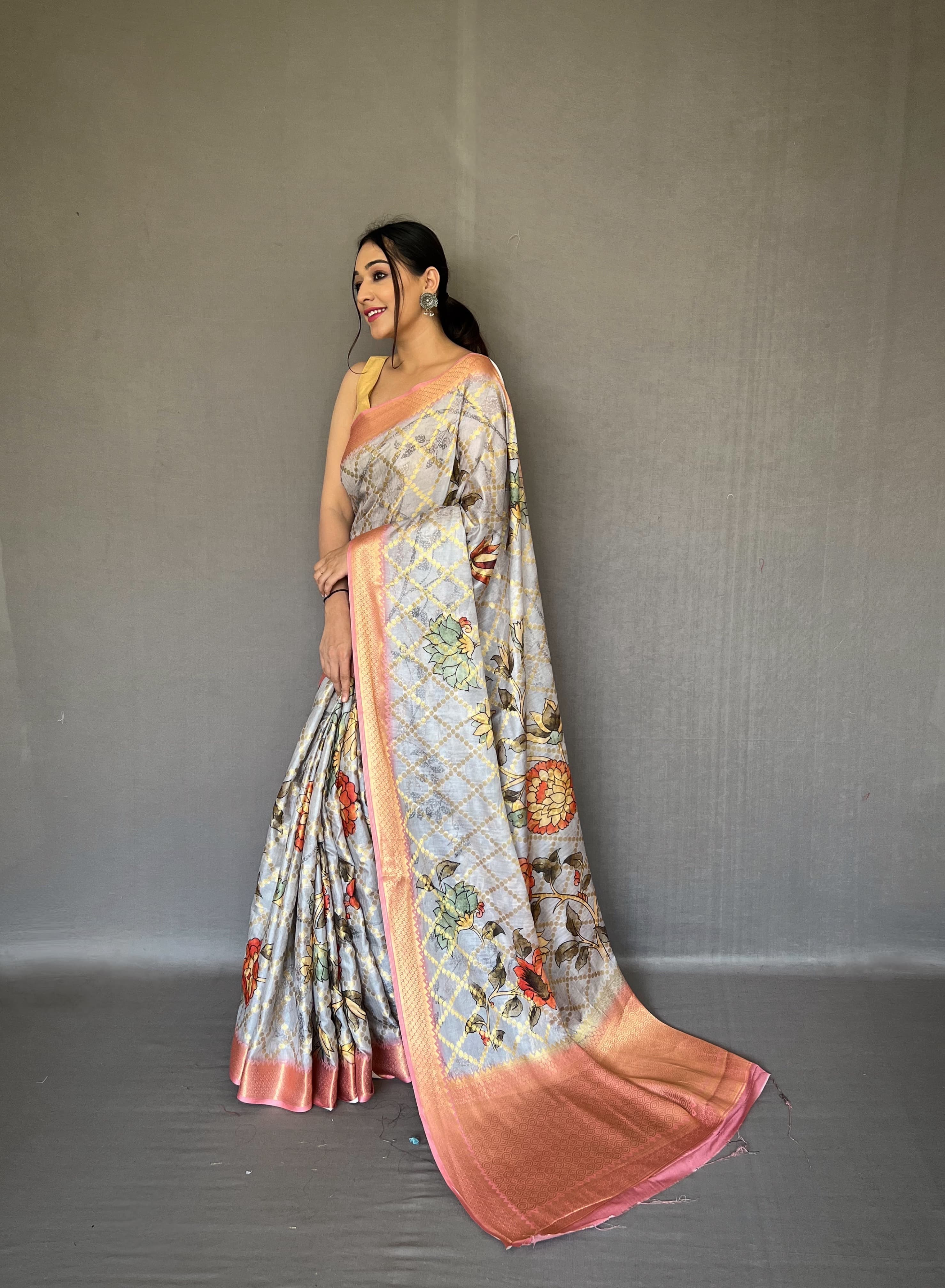 Stunning Grey Color jacquard Zari Weaving Work Saree