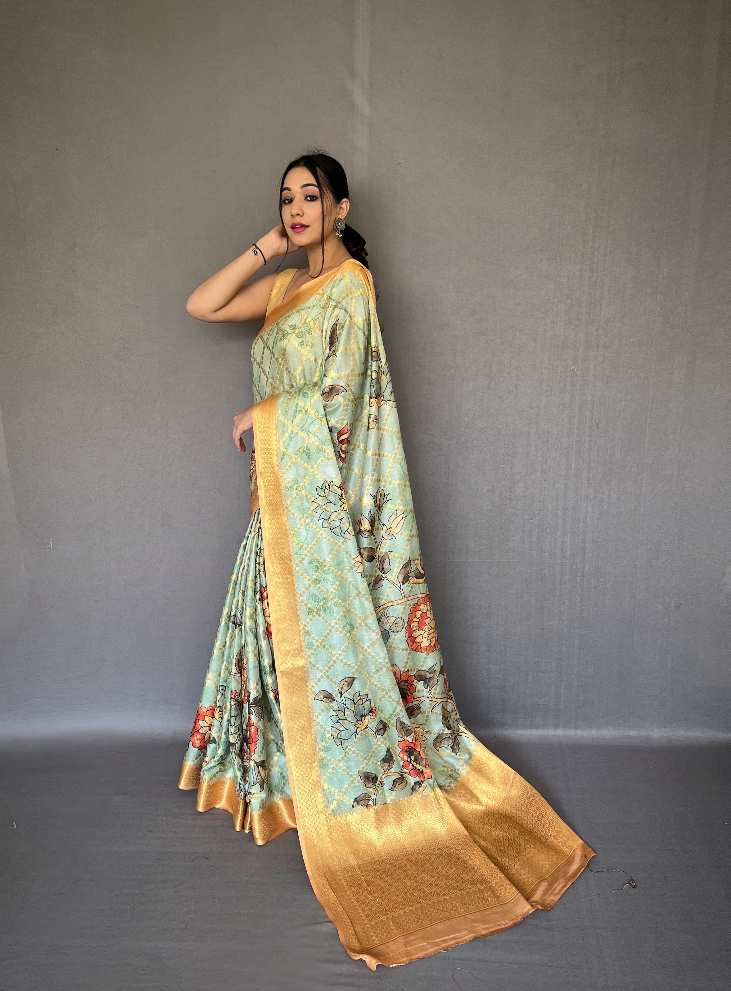 Stunning Light Green Color jacquard Zari Weaving Work Saree