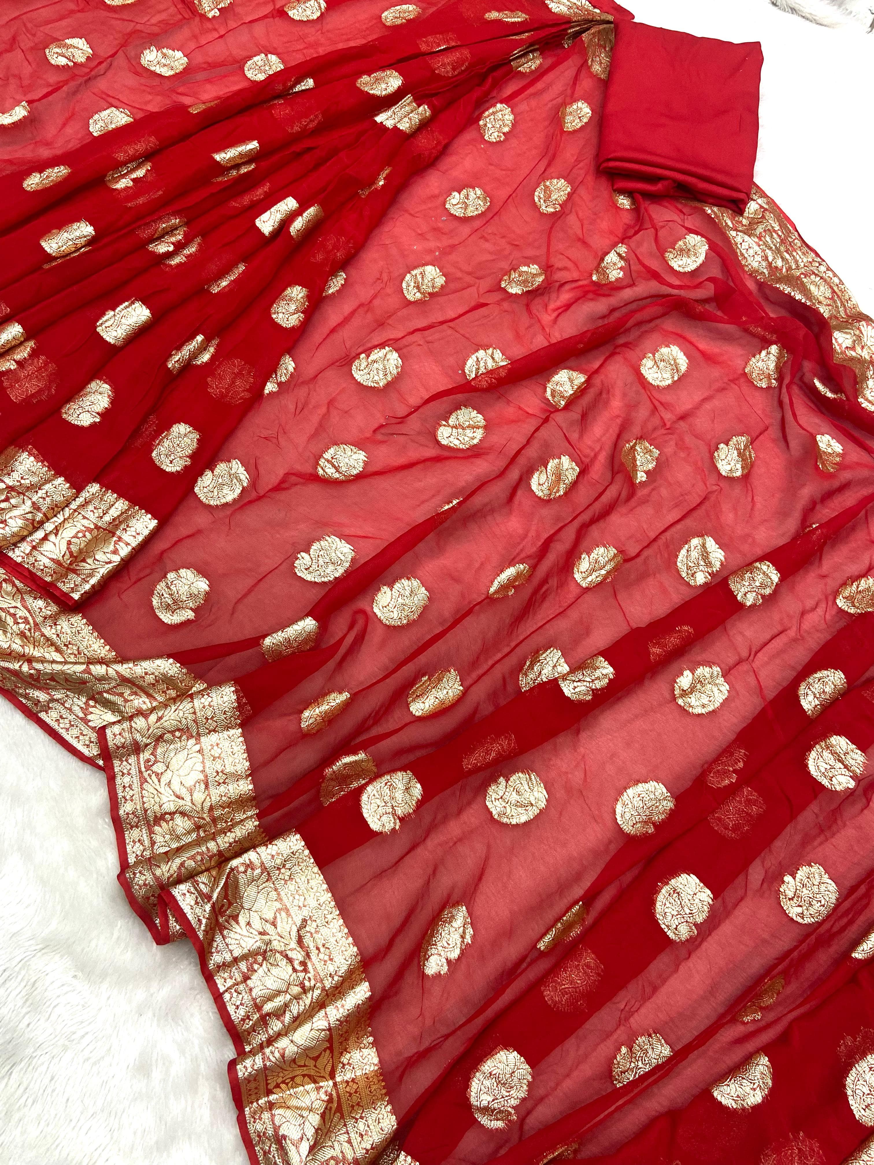 Ready To Wear Red Color Zari Work Saree