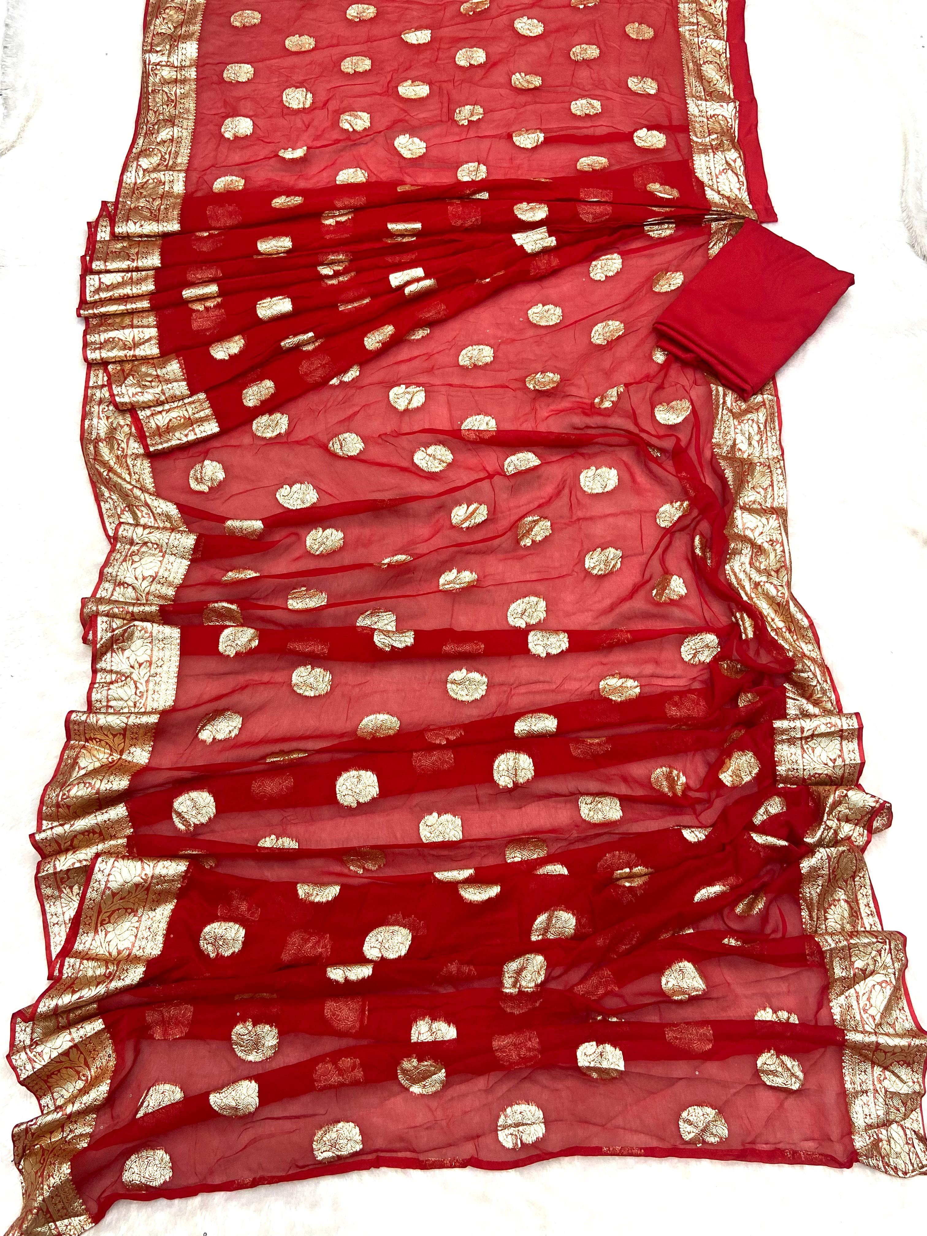Ready To Wear Red Color Zari Work Saree