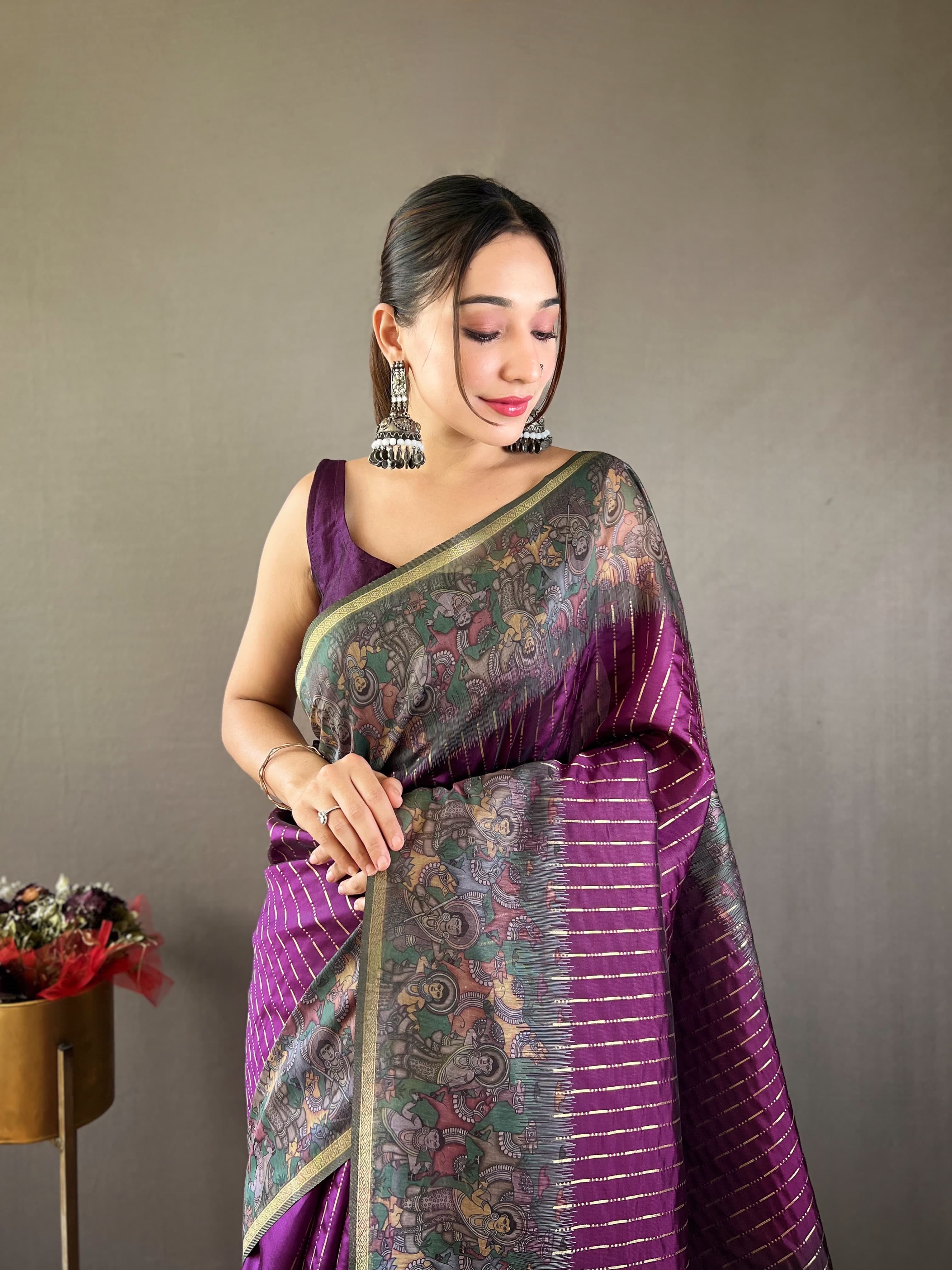 Festive Wear Digital Print Purple Color Chanderi Silk Sarees