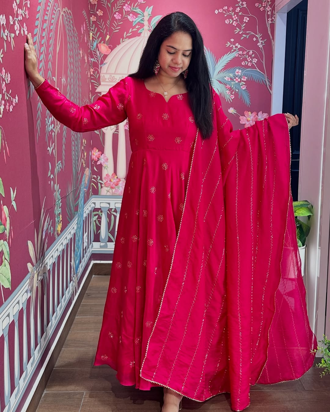 Anarkali Kurta with Trousers & Dupatta