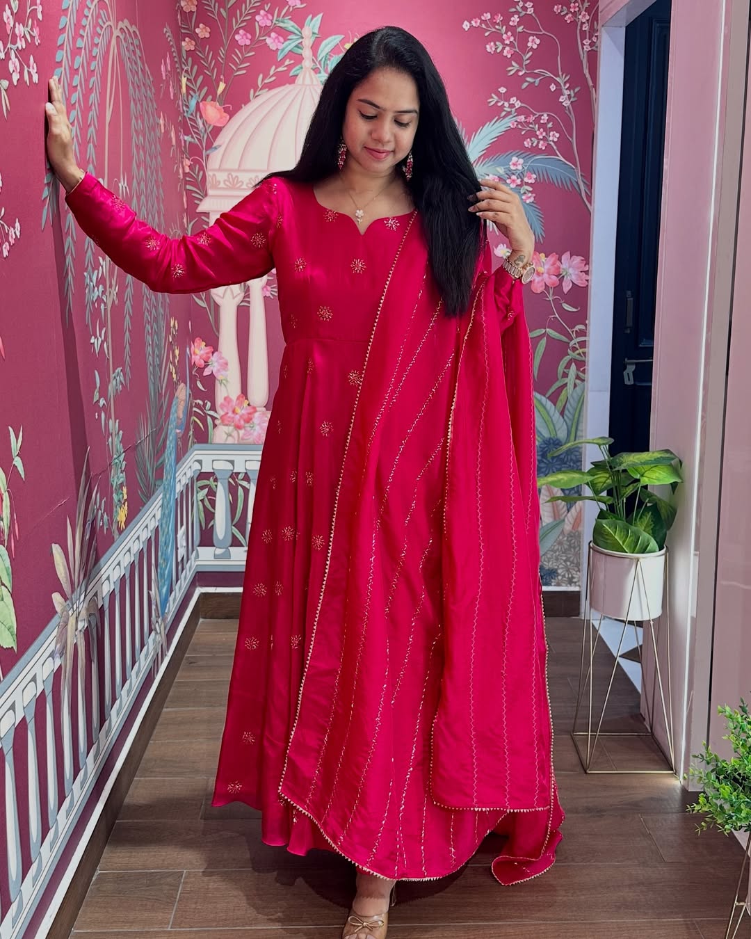 Anarkali Kurta with Trousers & Dupatta