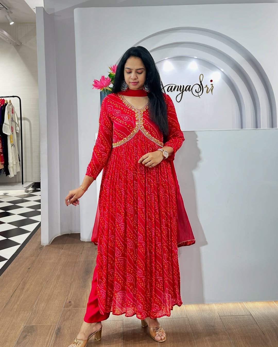 Red Sequence Hand Embroider Alia Cut Anarkali Suit Set