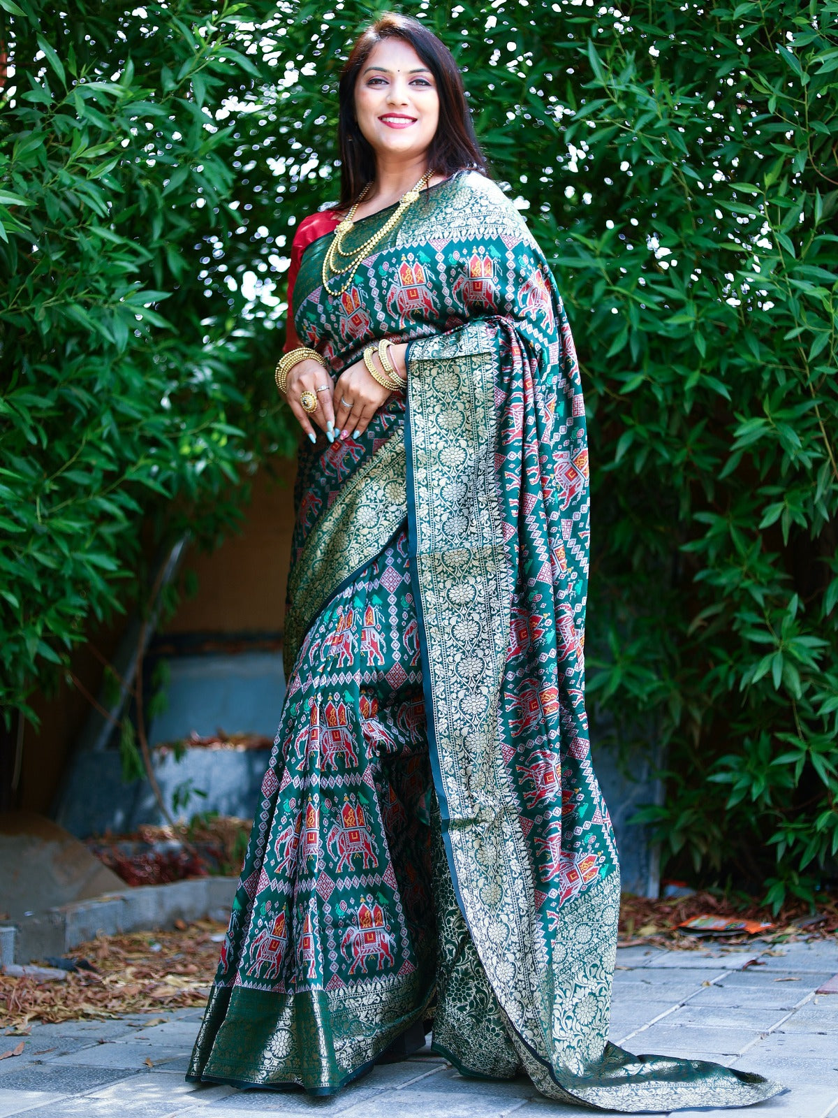Green Color Patola Silk Saree wIth zari weaving Work
