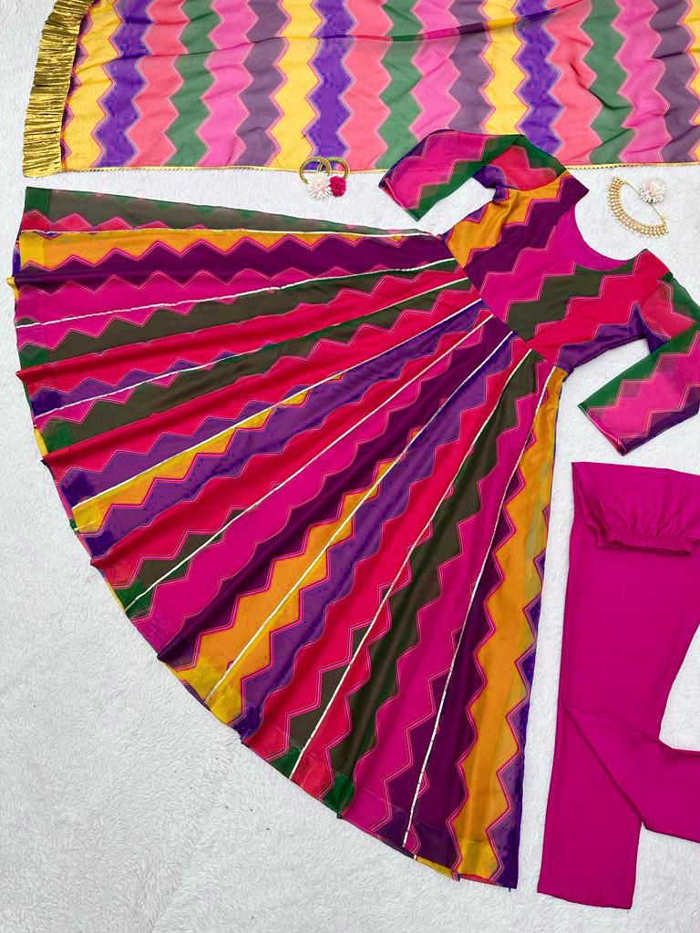 Multi Color Design Lacework Anarkali Gown