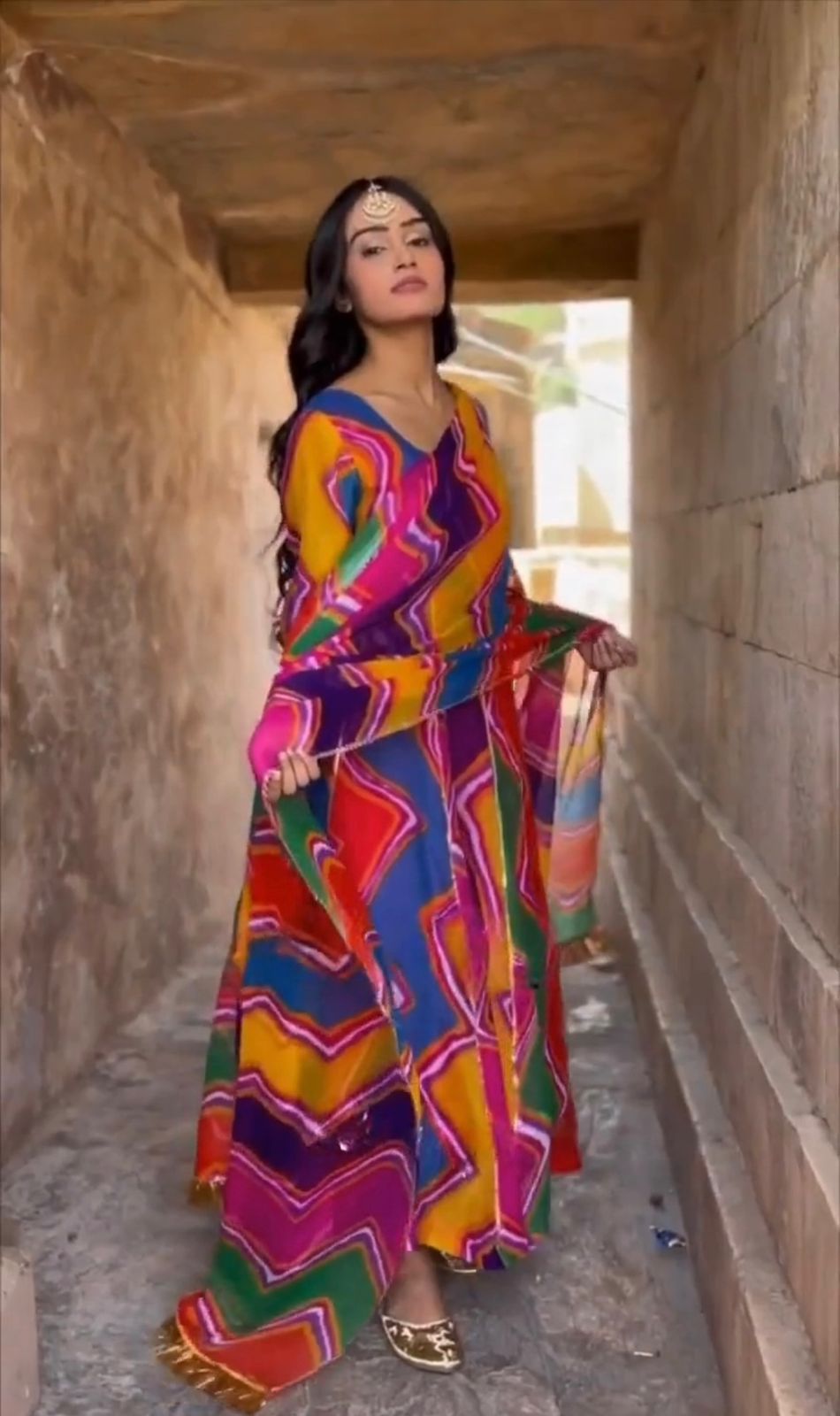 Multi Color Design Lacework Anarkali Gown